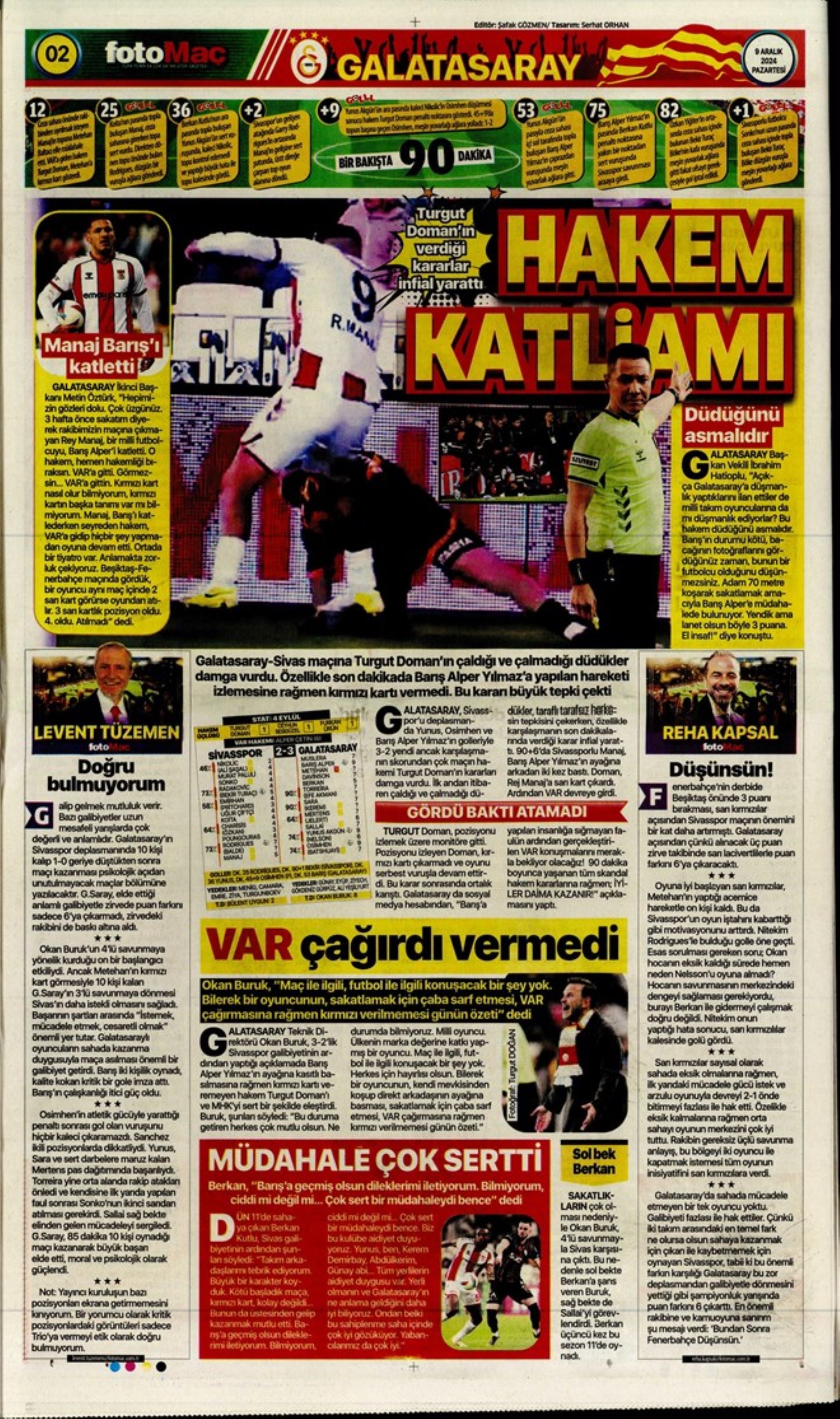 Le prime pagine dello sport (9 dicembre 2024): al Galatasaray 'bastano anche 10 uomini'