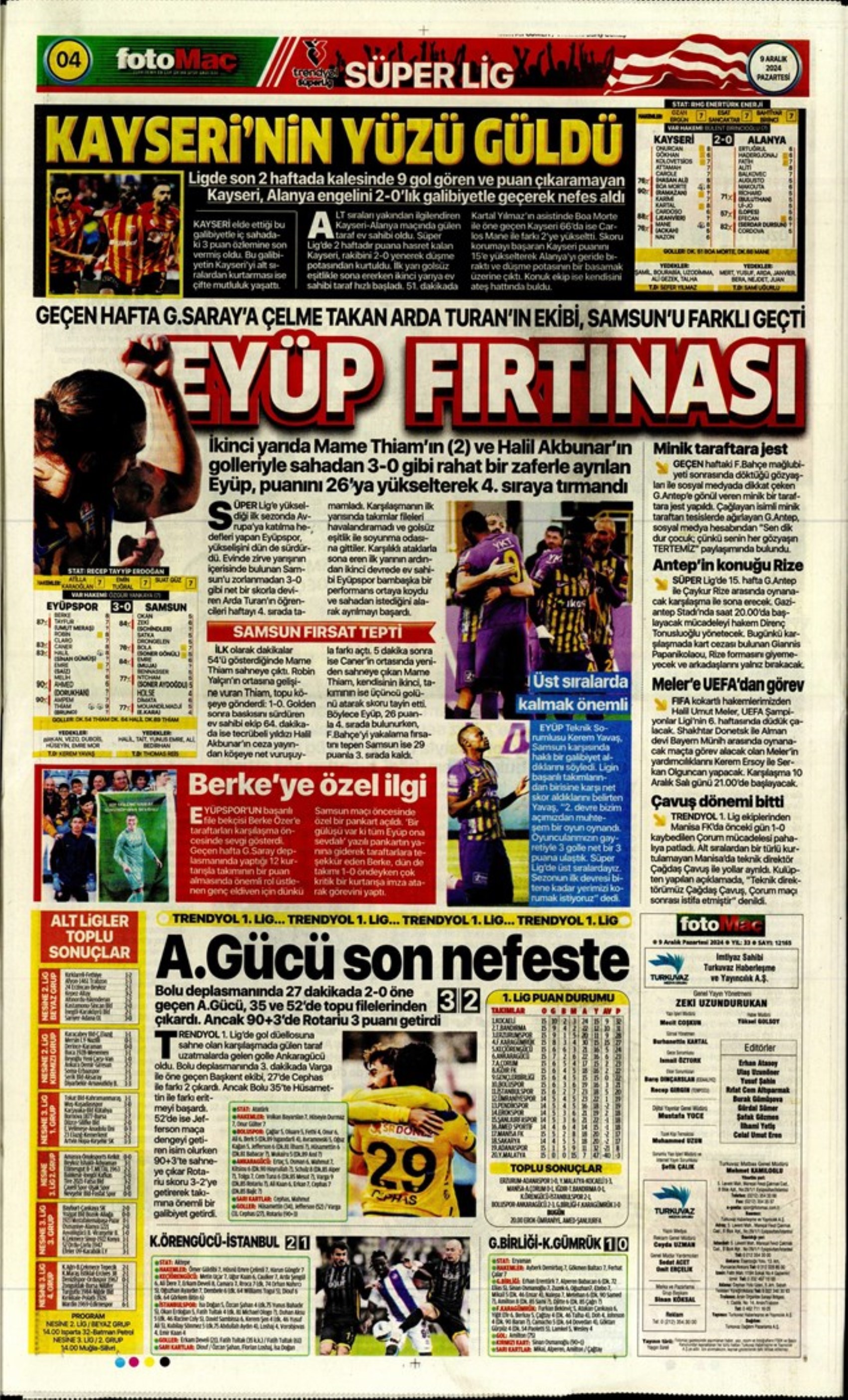 Le prime pagine dello sport (9 dicembre 2024): al Galatasaray 'bastano anche 10 uomini'