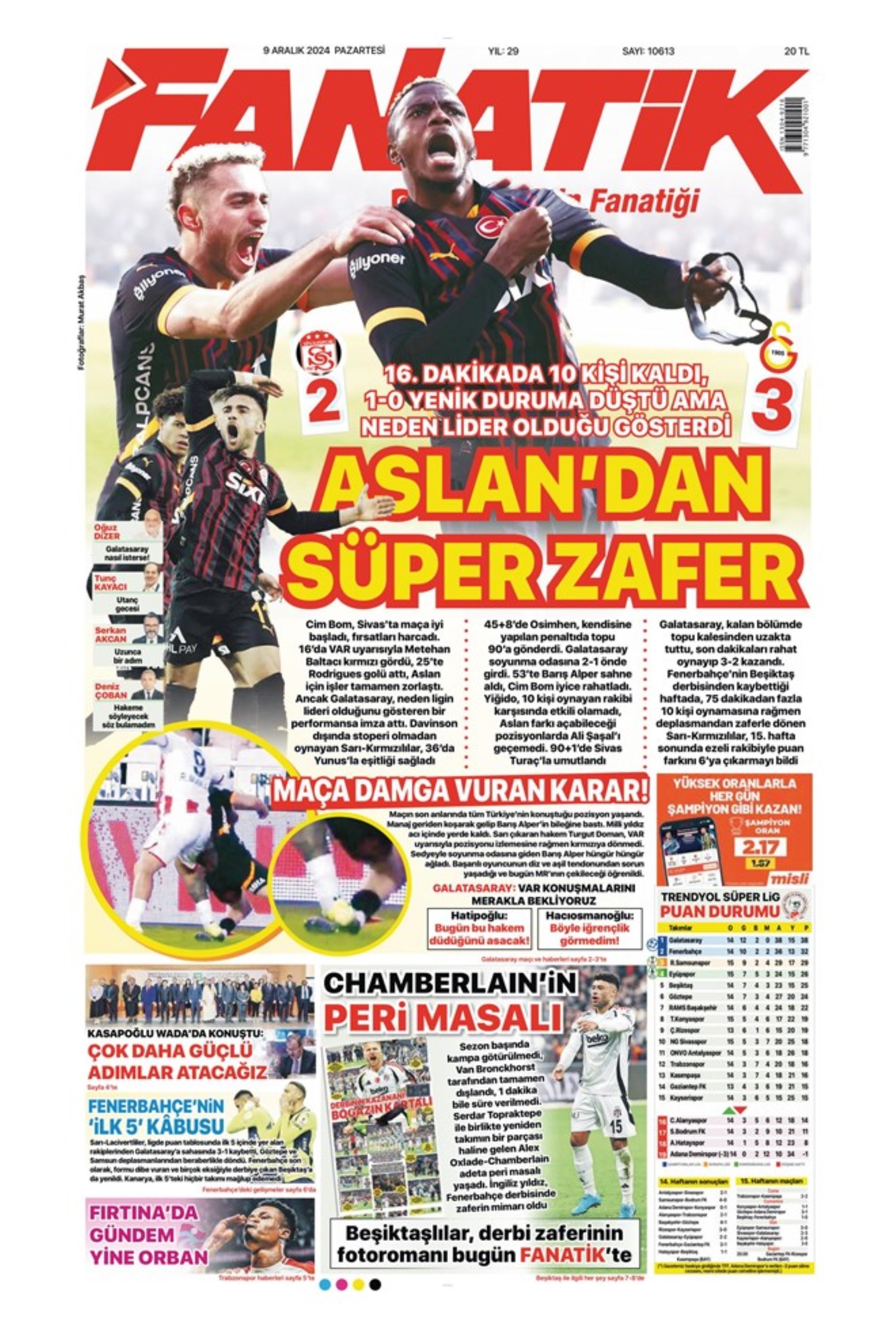 Le prime pagine dello sport (9 dicembre 2024): al Galatasaray 'bastano anche 10 uomini'