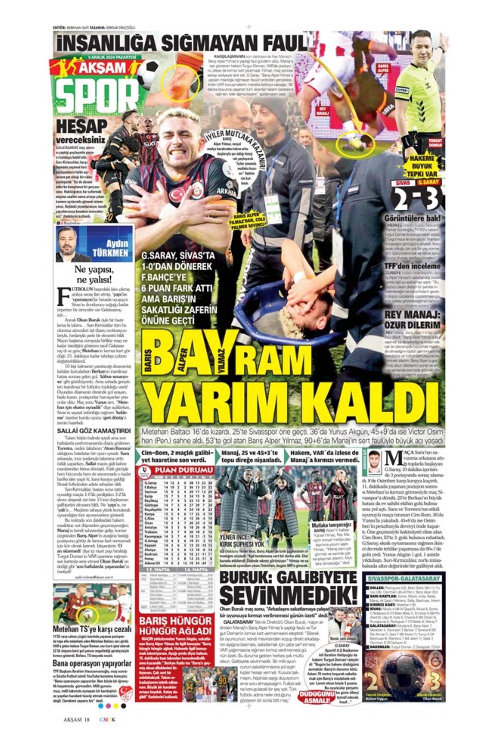 Le prime pagine dello sport (9 dicembre 2024): al Galatasaray 'bastano anche 10 uomini'