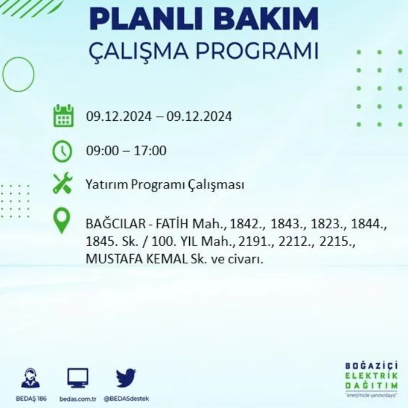 BEDAŞ açıkladı... İstanbul'da elektrik kesintisi: 9 Aralık'ta hangi mahalleler etkilenecek?