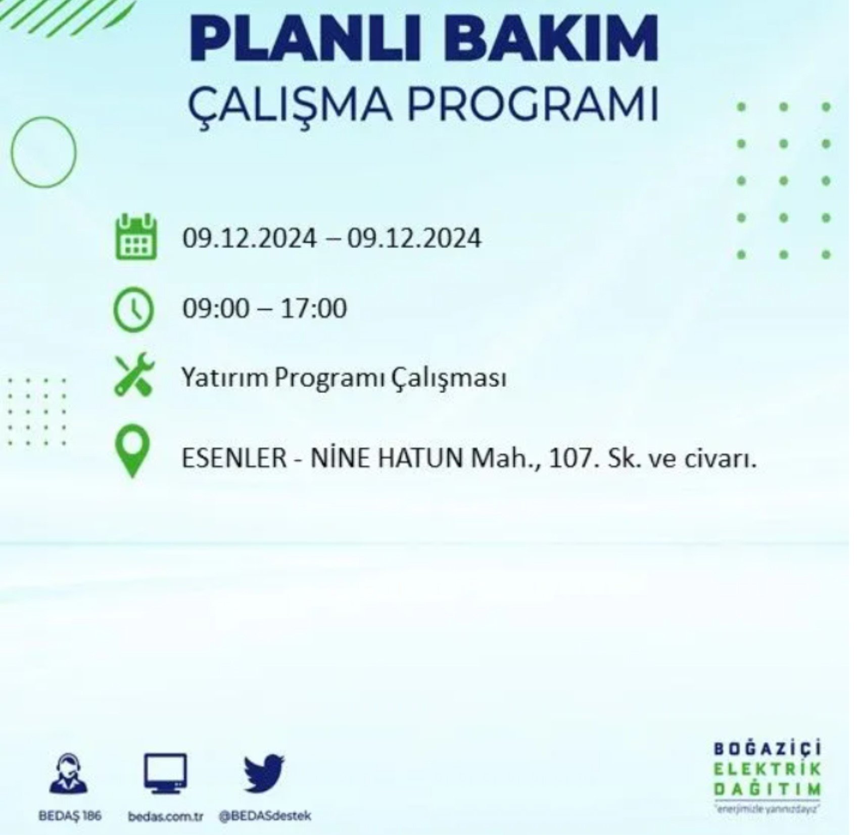 BEDAŞ açıkladı... İstanbul'da elektrik kesintisi: 9 Aralık'ta hangi mahalleler etkilenecek?