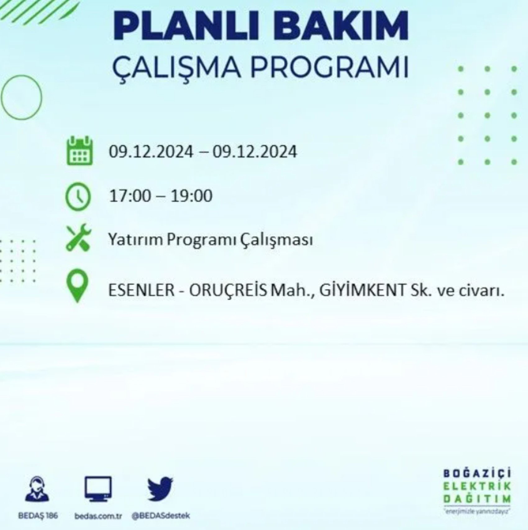 BEDAŞ açıkladı... İstanbul'da elektrik kesintisi: 9 Aralık'ta hangi mahalleler etkilenecek?