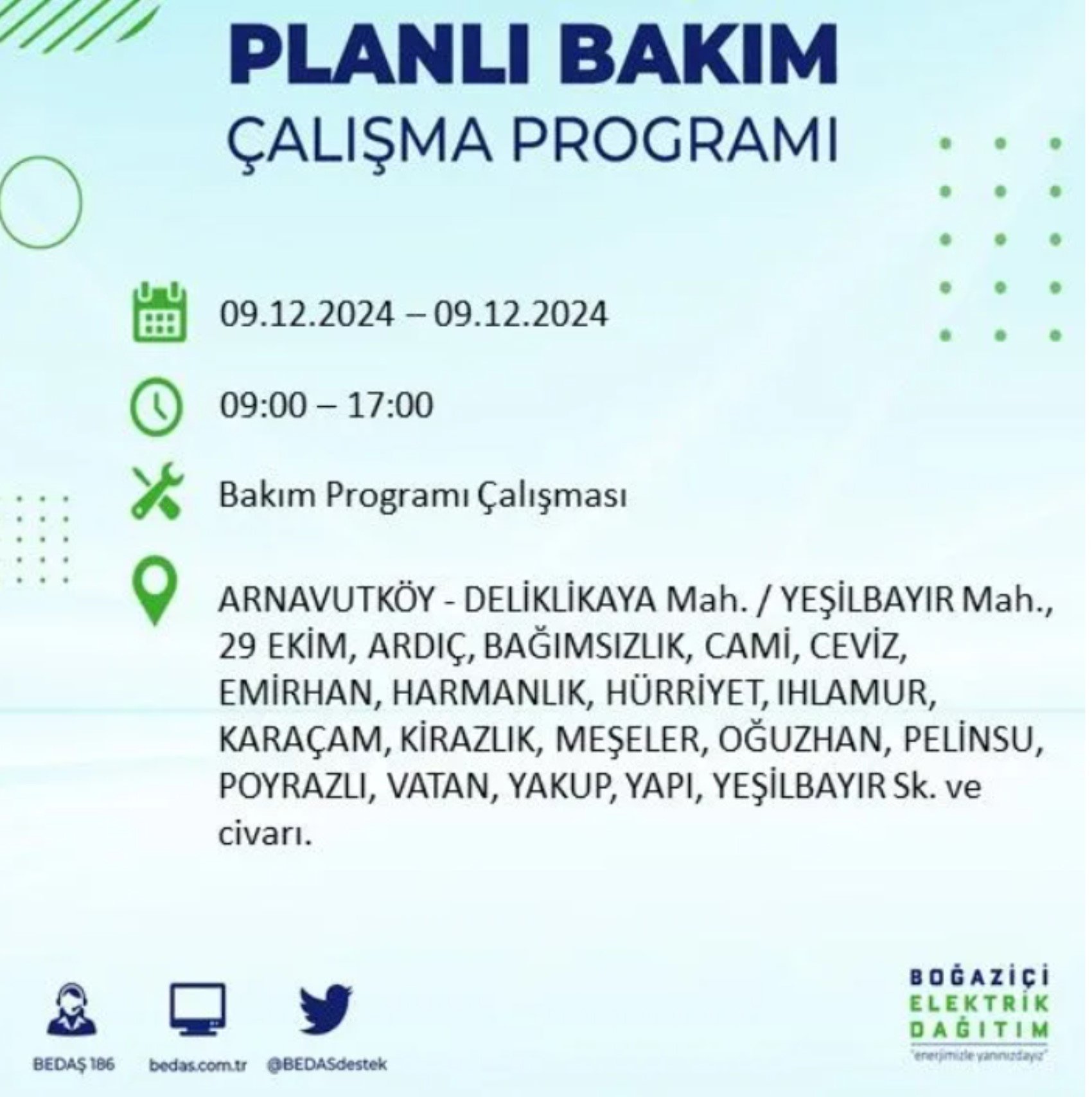 BEDAŞ açıkladı... İstanbul'da elektrik kesintisi: 9 Aralık'ta hangi mahalleler etkilenecek?