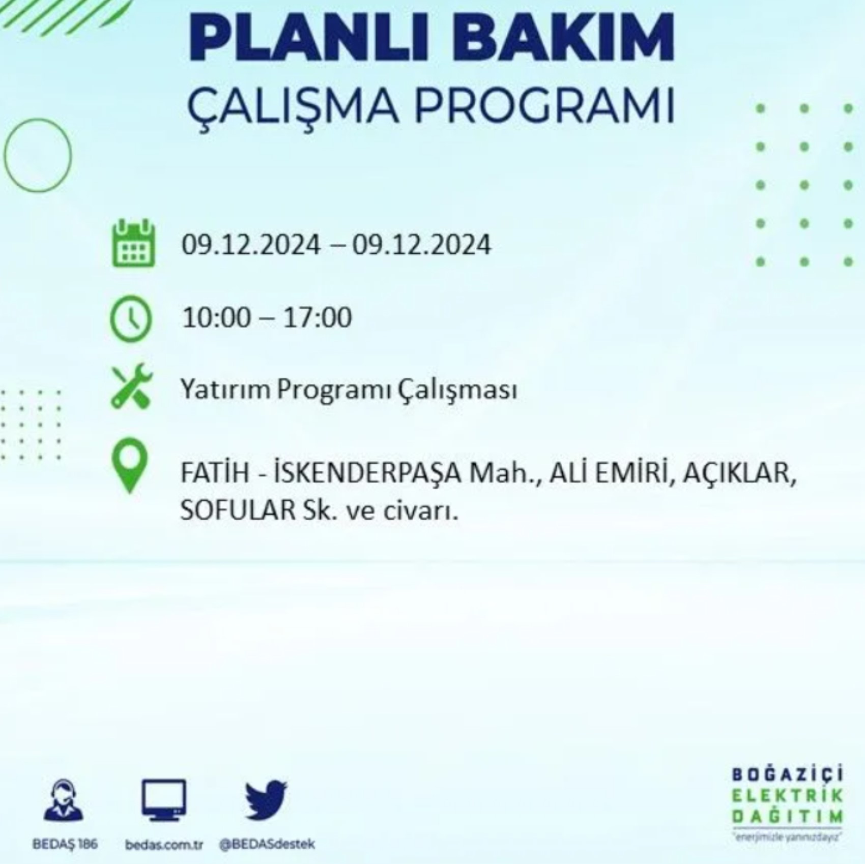 BEDAŞ açıkladı... İstanbul'da elektrik kesintisi: 9 Aralık'ta hangi mahalleler etkilenecek?