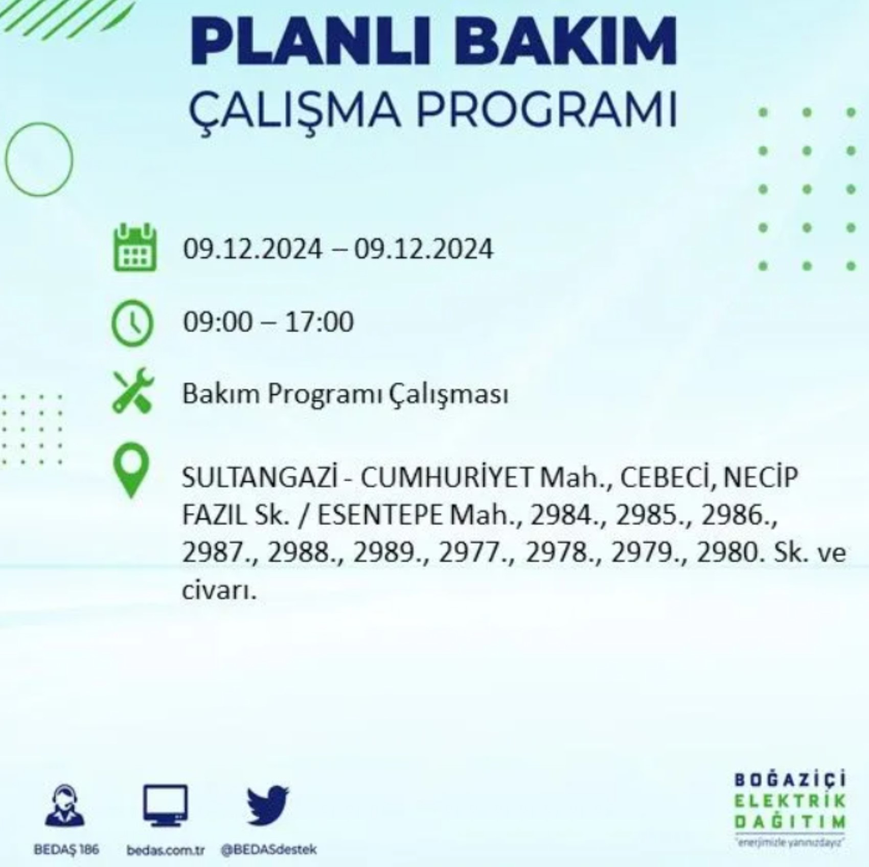 BEDAŞ açıkladı... İstanbul'da elektrik kesintisi: 9 Aralık'ta hangi mahalleler etkilenecek?