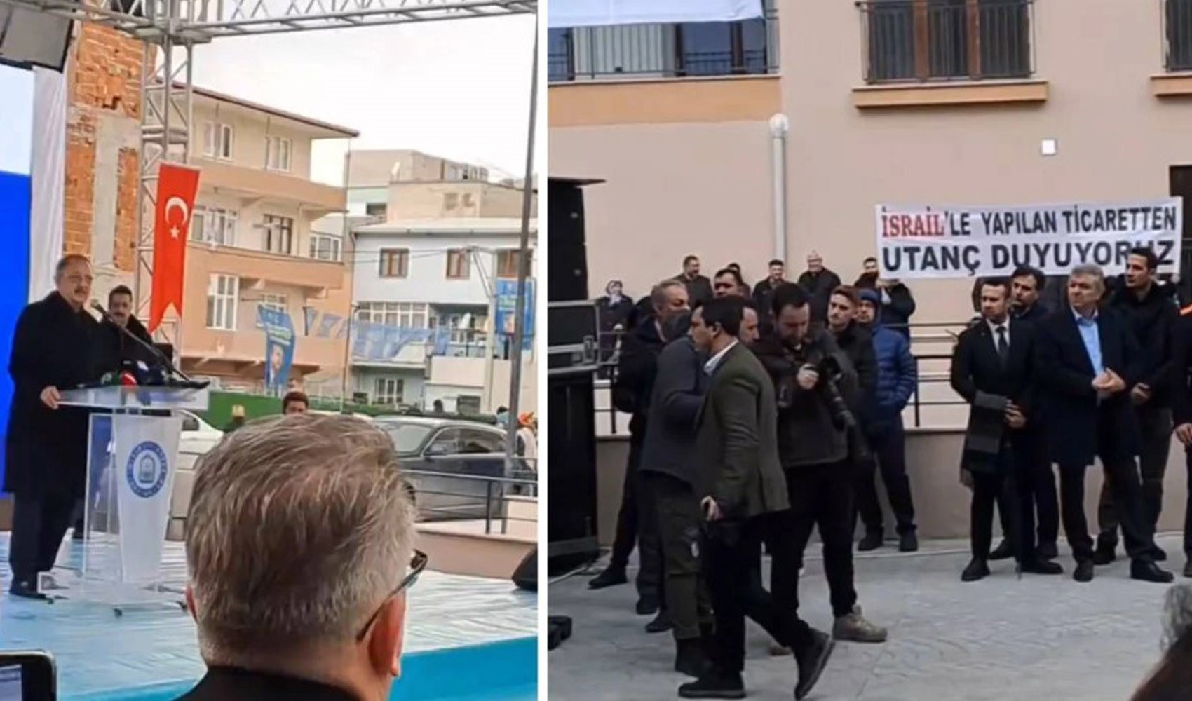 AKP'li isimlere 'İsrail ile yaptığınız ticareti kesin' protestosu. 'Utanç duyuyoruz'