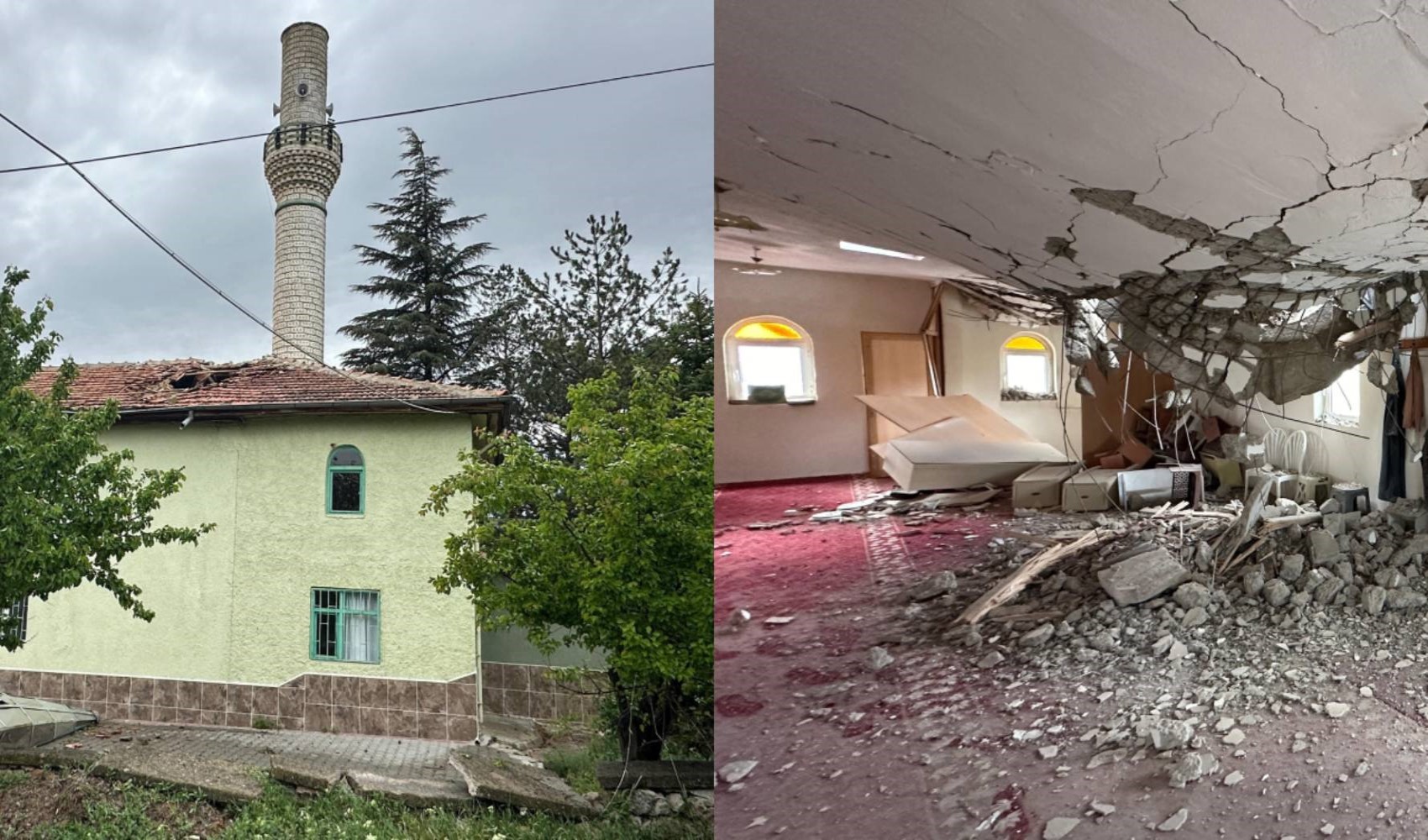 Şiddetli rüzgar 2 caminin minaresini yıktı