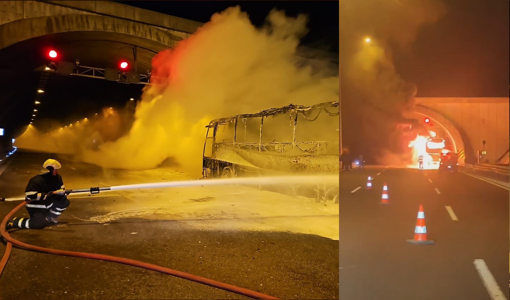 Kocaeli'den İzmir'e giden yolcu otobüsü yandı