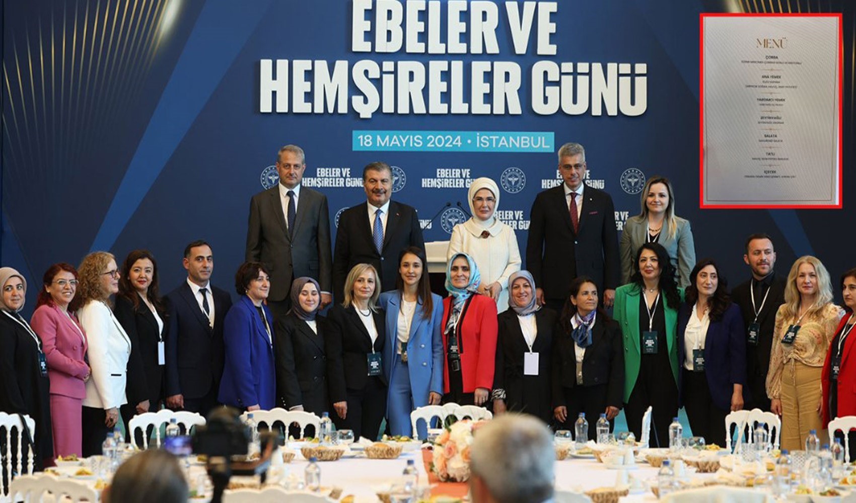 Emine Erdoğan'ın katıldığı etkinlikte tasarruf rafa kalktı. Menüde kuzu kapama yer aldı