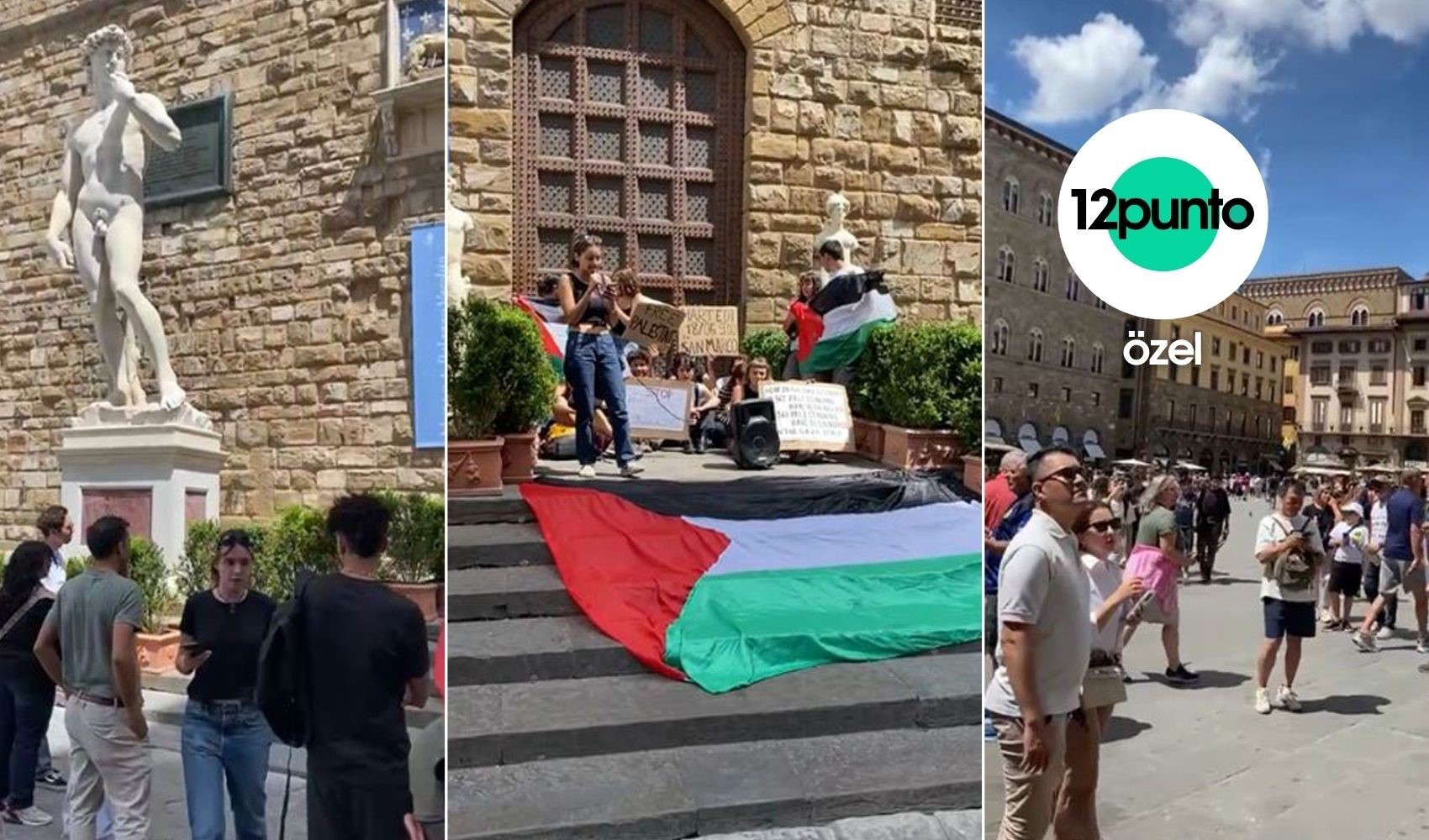 Floransa'da Davut Heykeli önünde 'Filistin'e Özgürlük' protestosu: Turistler destek oldu
