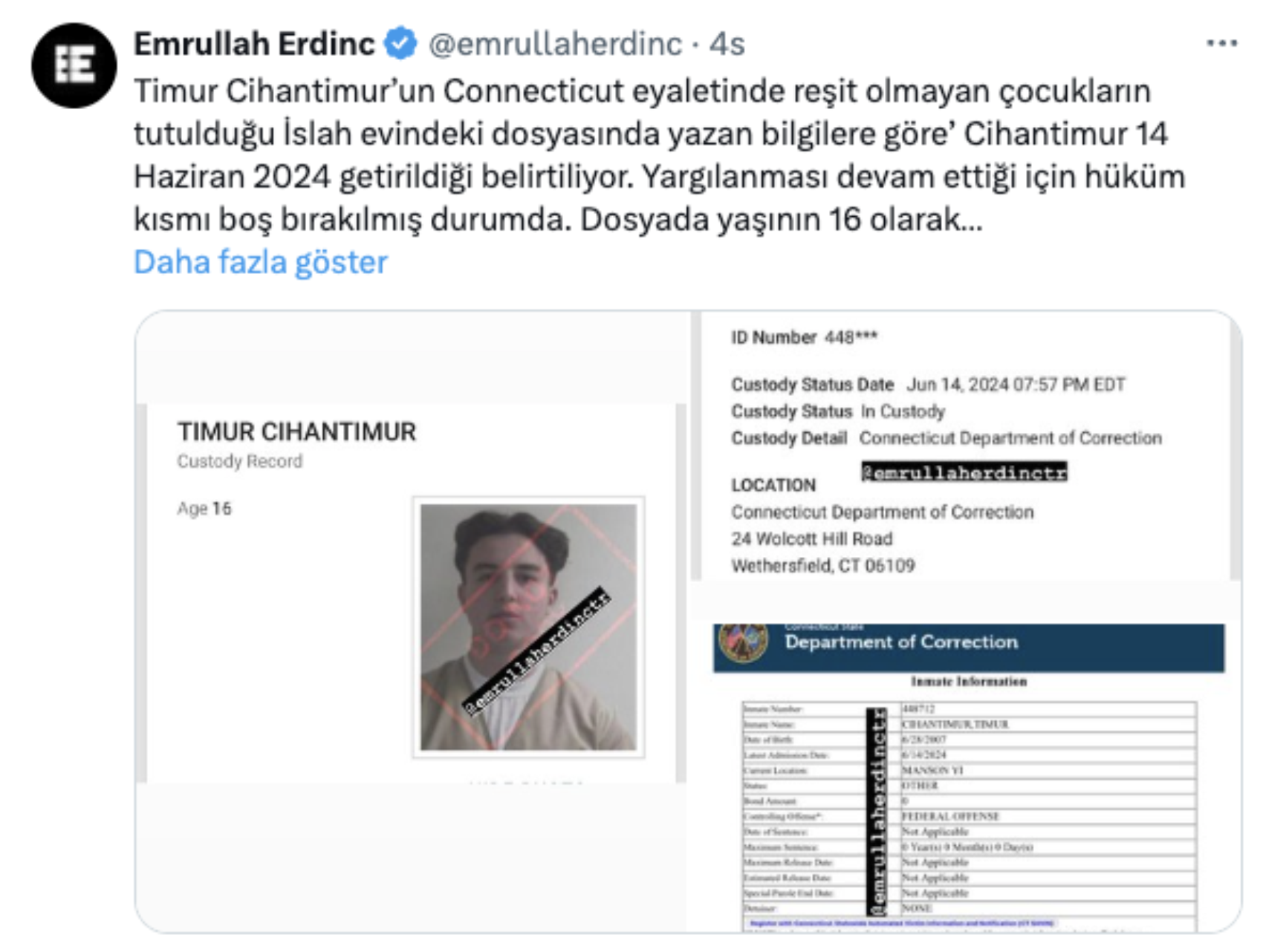 Eylem Tok'un oğlu Timur Cihantimur'un cezaevindeki fotoğrafı ortaya çıktı