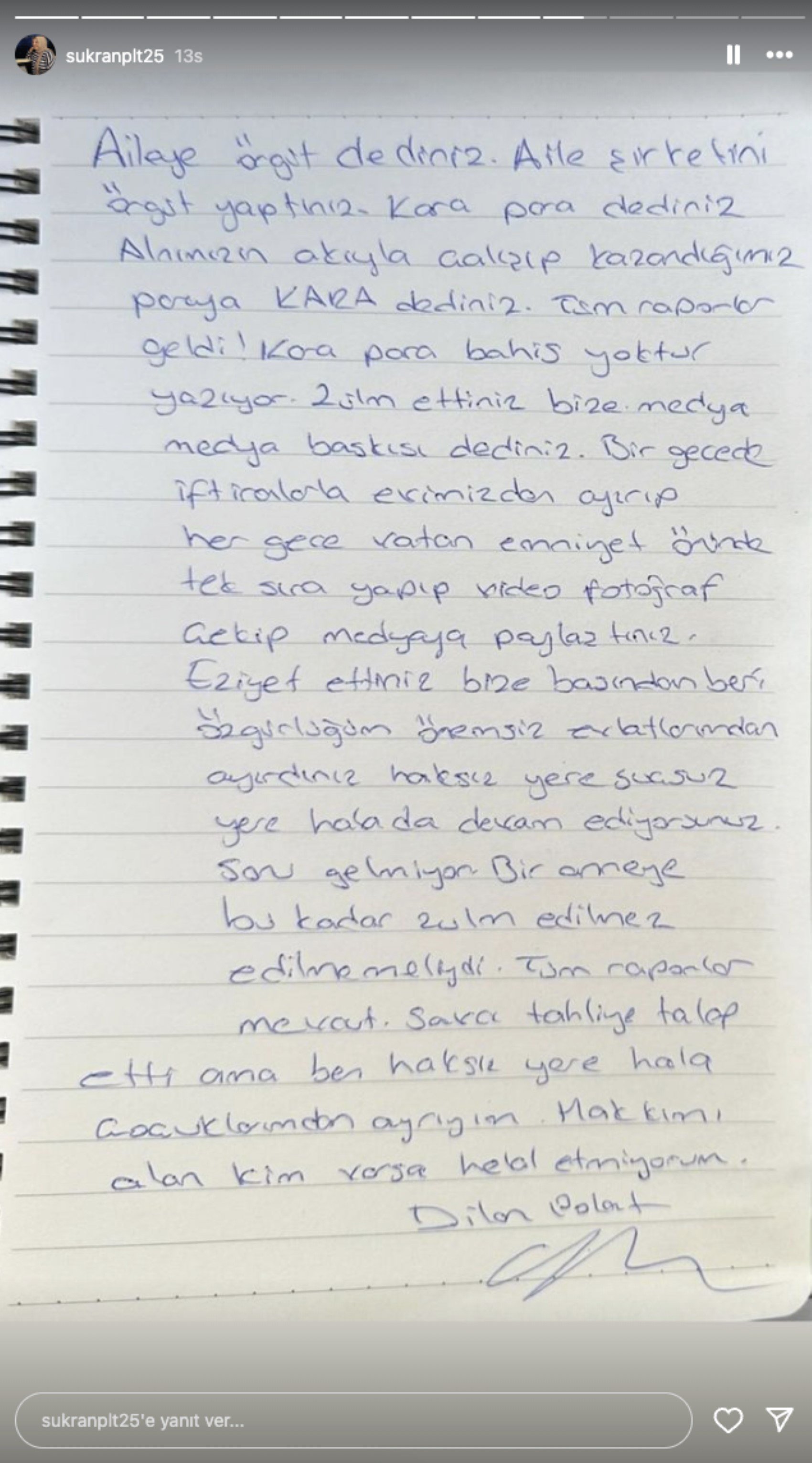 40 yıla kadar hapsi istenmişti: Cezaevindeki Dilan Polat'tan mektup