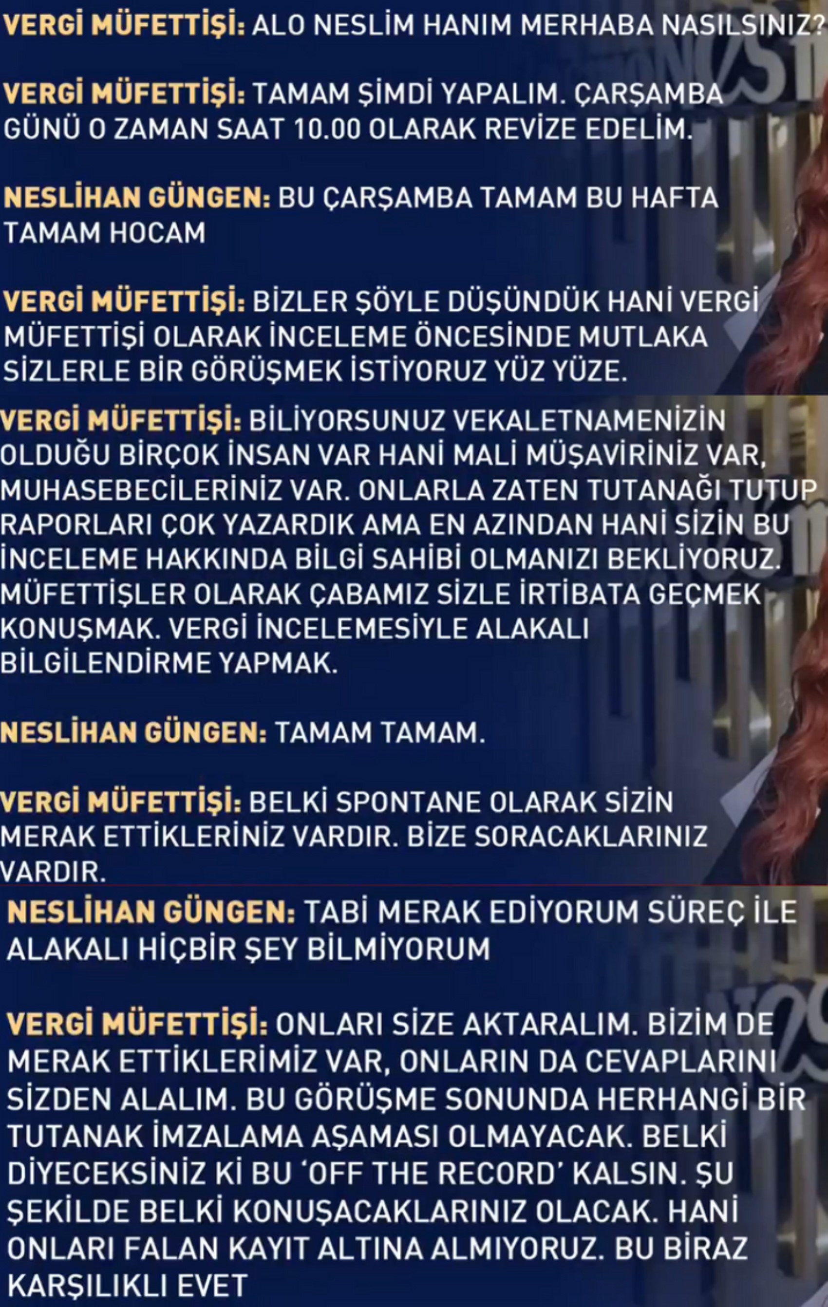 Neslim Güngen ve vergi müfettişi arasındaki konuşma ortaya çıktı