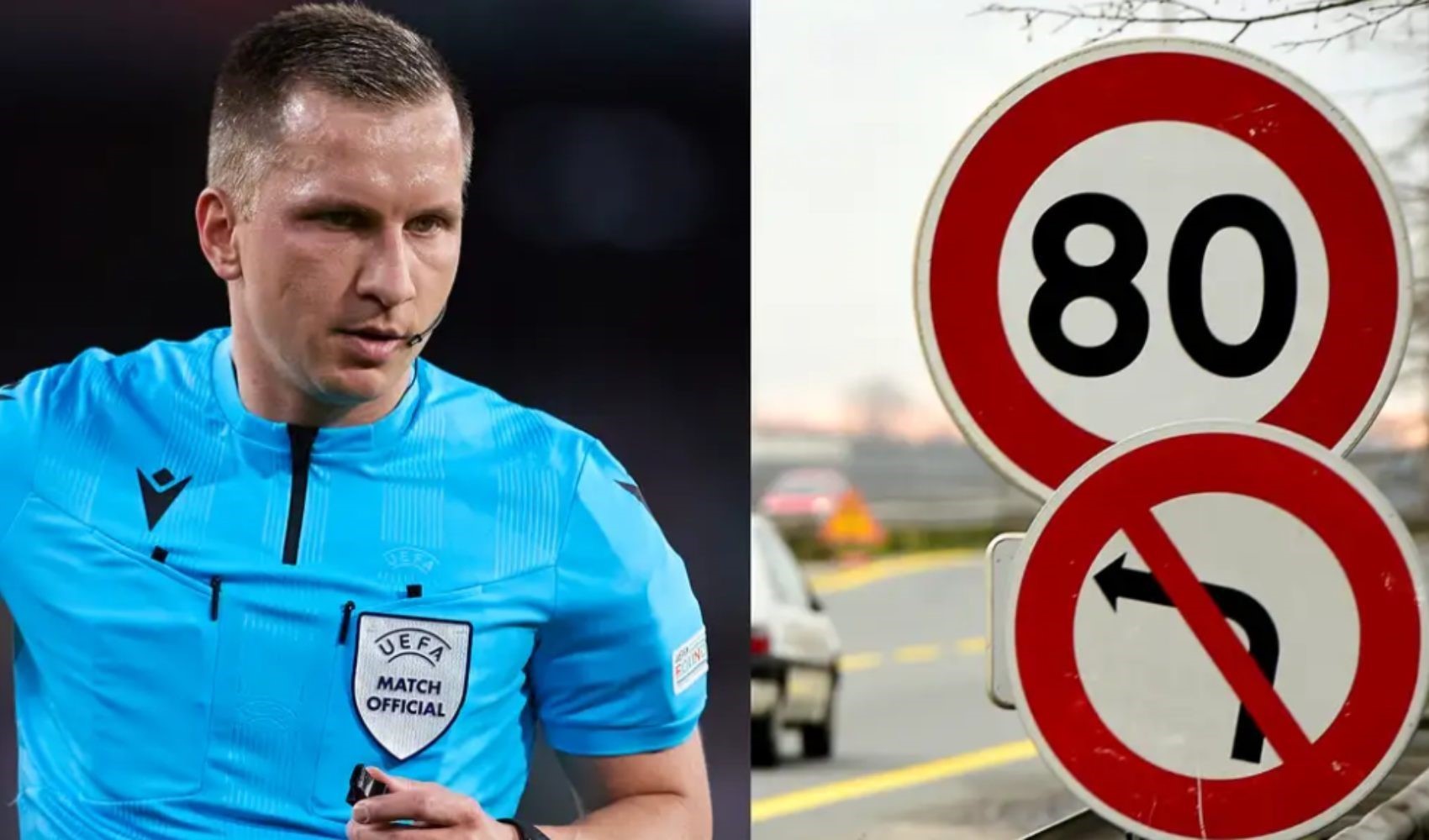 Episodio surreale prima della partita di Champions League: arbitri sorpresi a rubare un segnale stradale in stato di ebbrezza