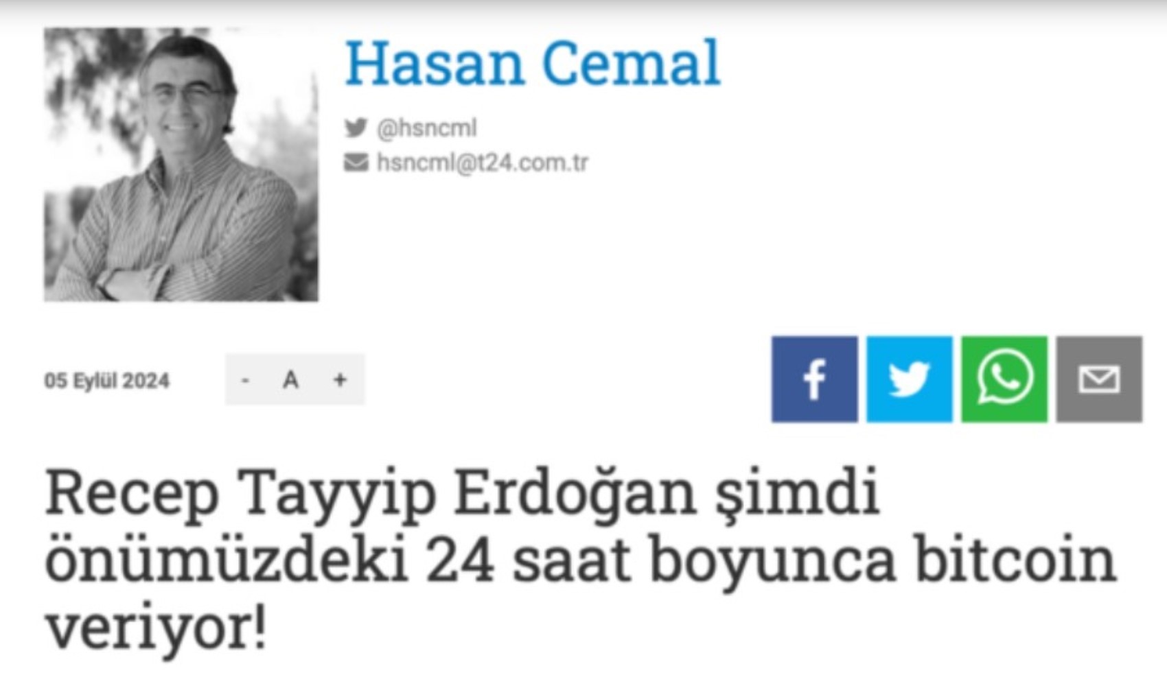 T24'e siber saldırı: Hasan Cemal imzalı 'Erdoğan Bitcoin dağıtıyor' yazı paylaştılar