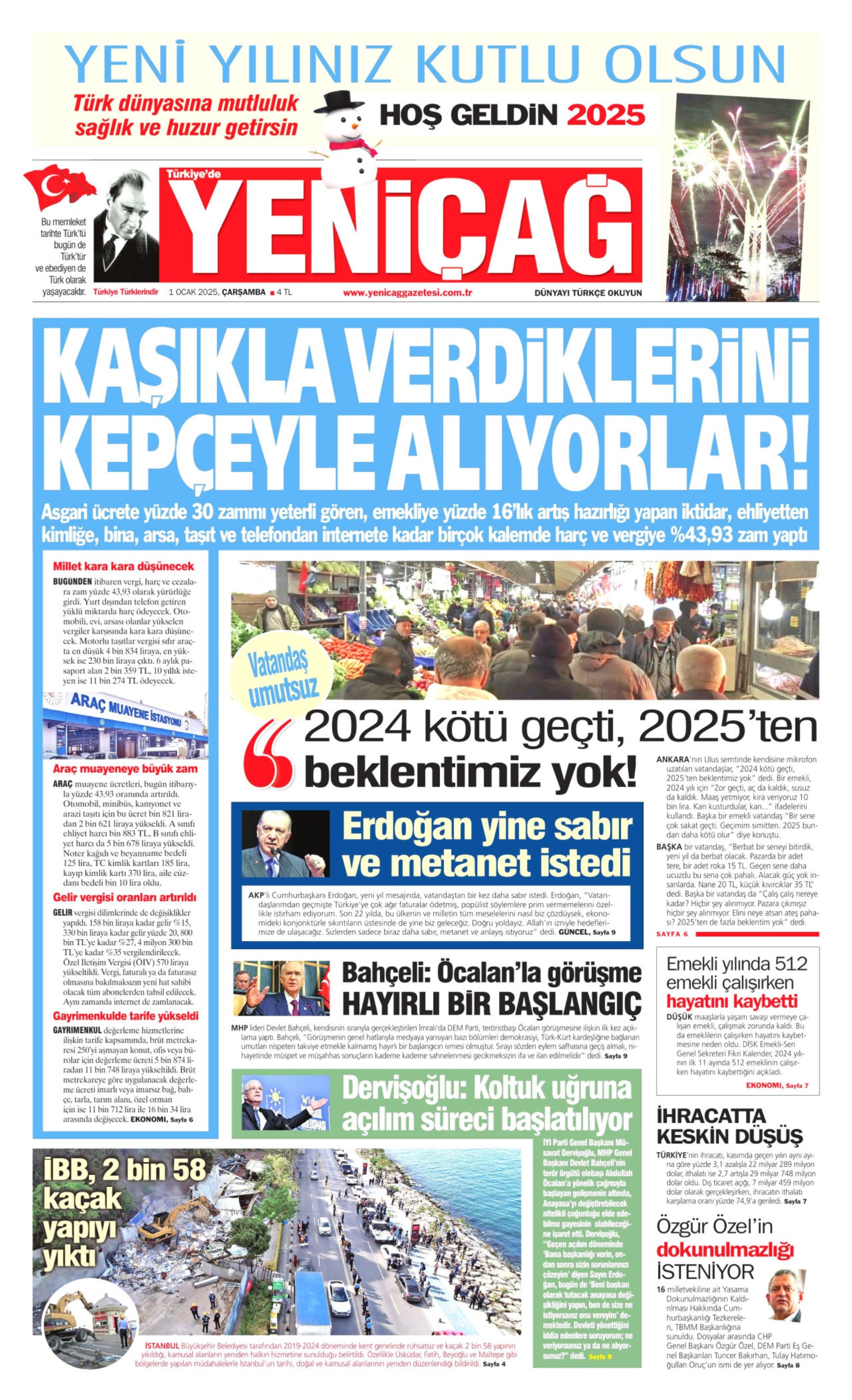 Yeni yıla girerken yandaş medyadan terörsüz Türkiye mesajı: İşte 1 Ocak 2025 gazete manşetleri