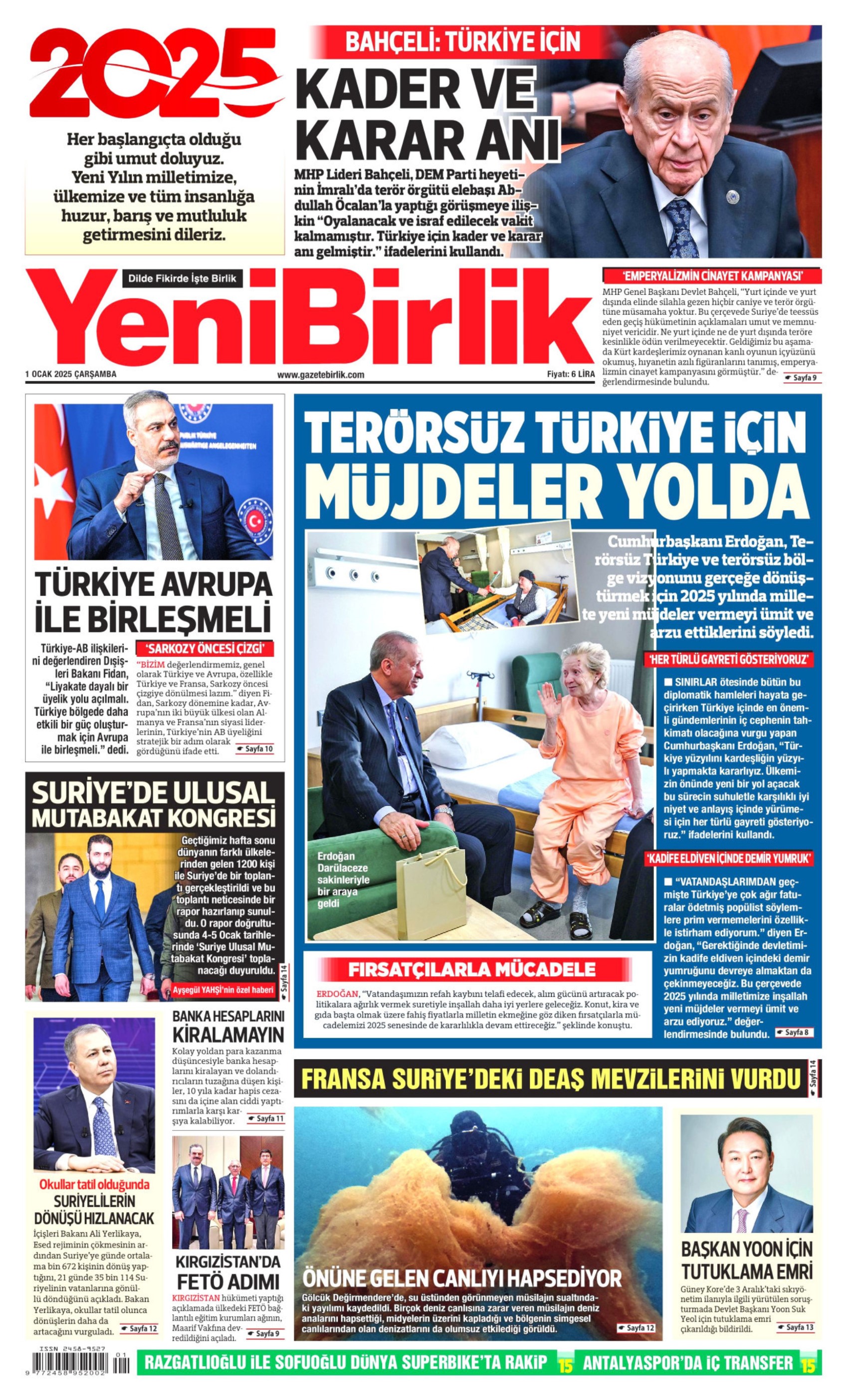 Yeni yıla girerken yandaş medyadan terörsüz Türkiye mesajı: İşte 1 Ocak 2025 gazete manşetleri