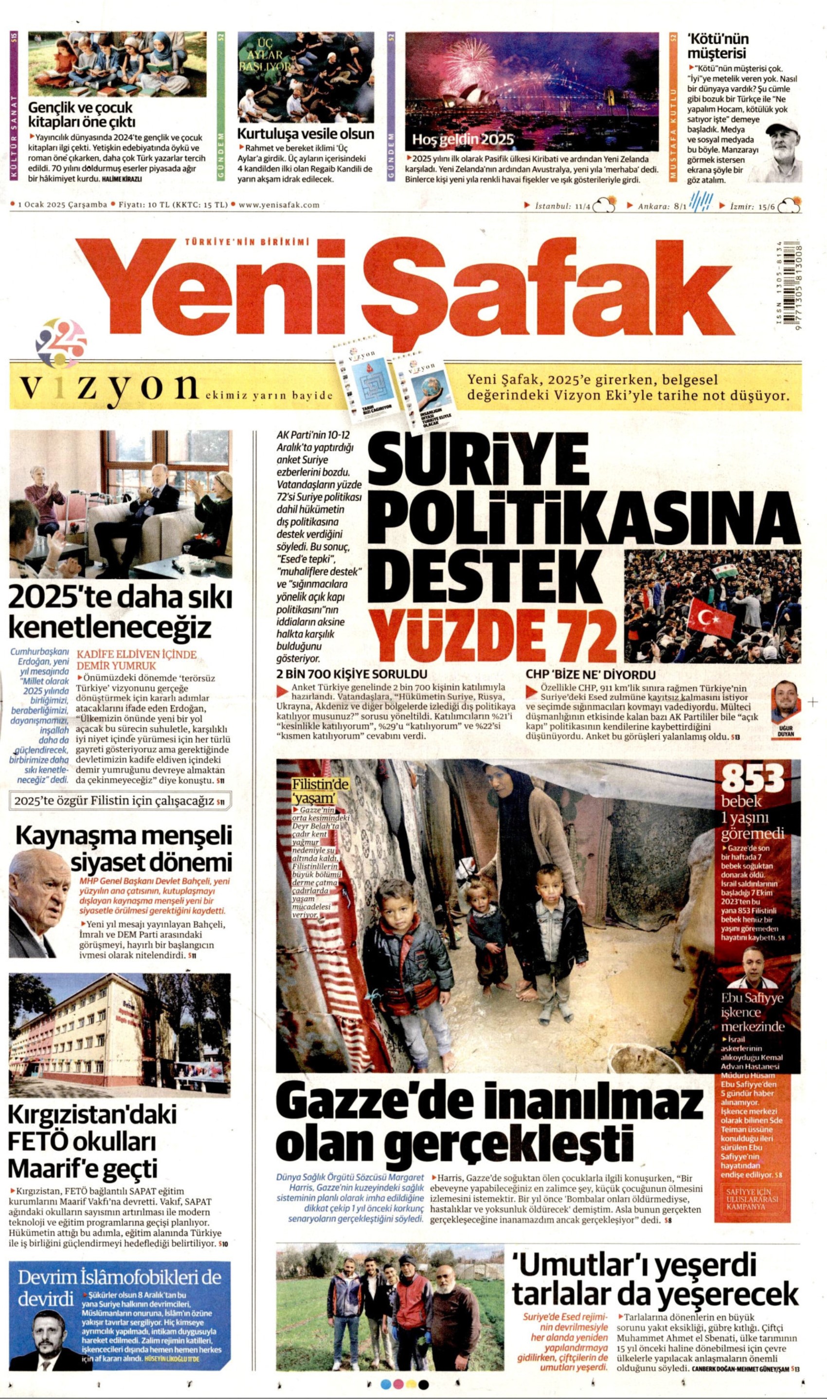 Yeni yıla girerken yandaş medyadan terörsüz Türkiye mesajı: İşte 1 Ocak 2025 gazete manşetleri