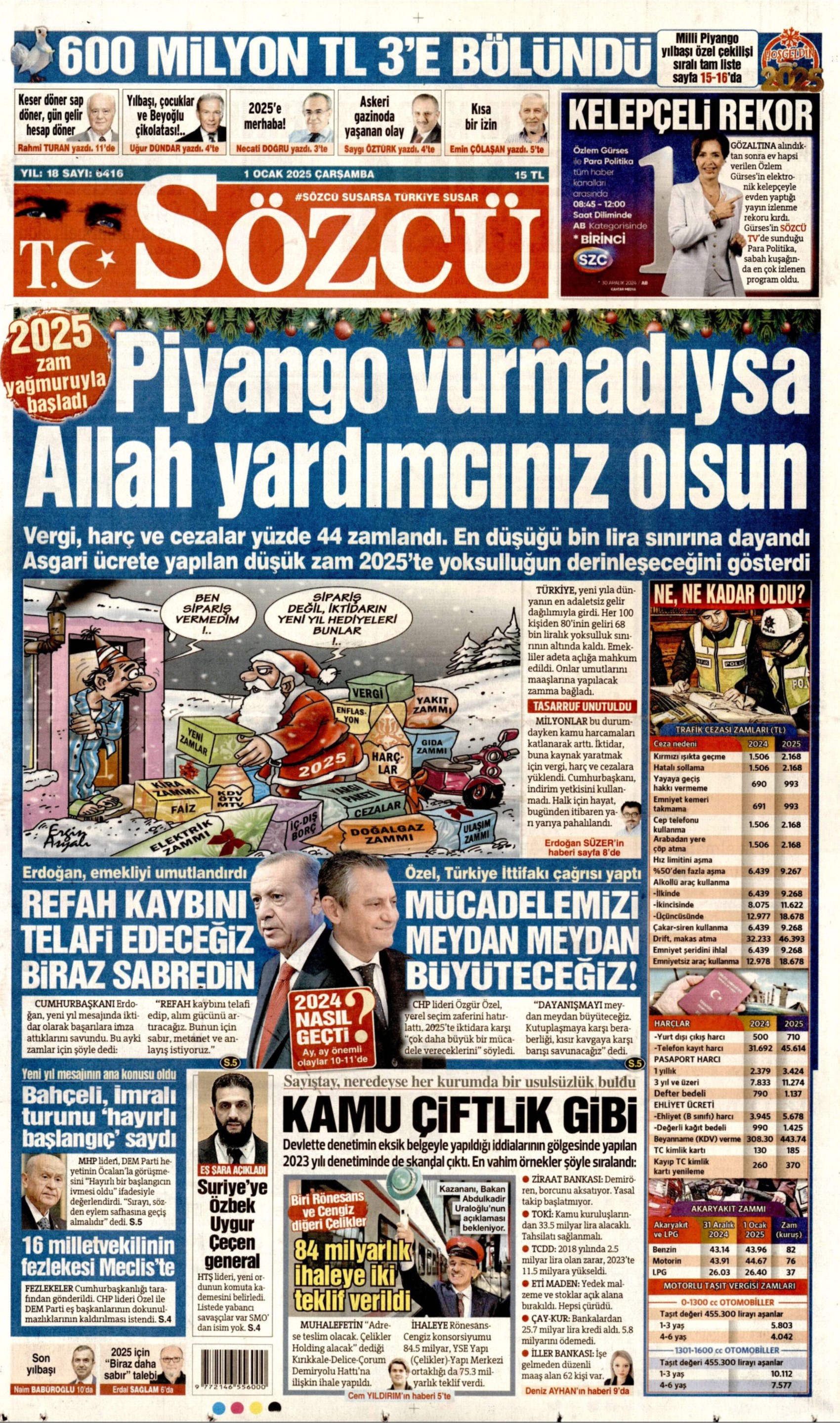Yeni yıla girerken yandaş medyadan terörsüz Türkiye mesajı: İşte 1 Ocak 2025 gazete manşetleri