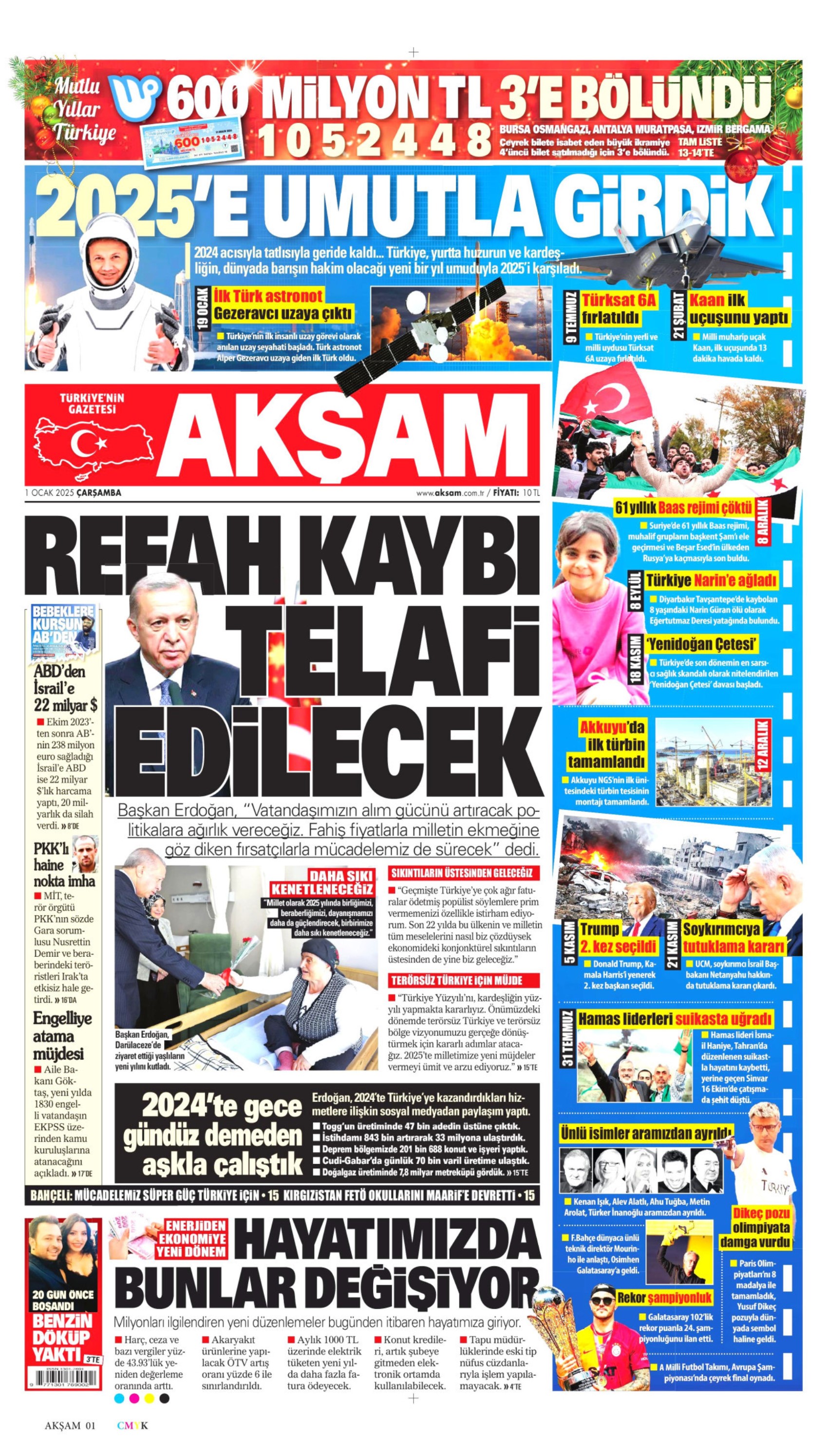 Yeni yıla girerken yandaş medyadan terörsüz Türkiye mesajı: İşte 1 Ocak 2025 gazete manşetleri