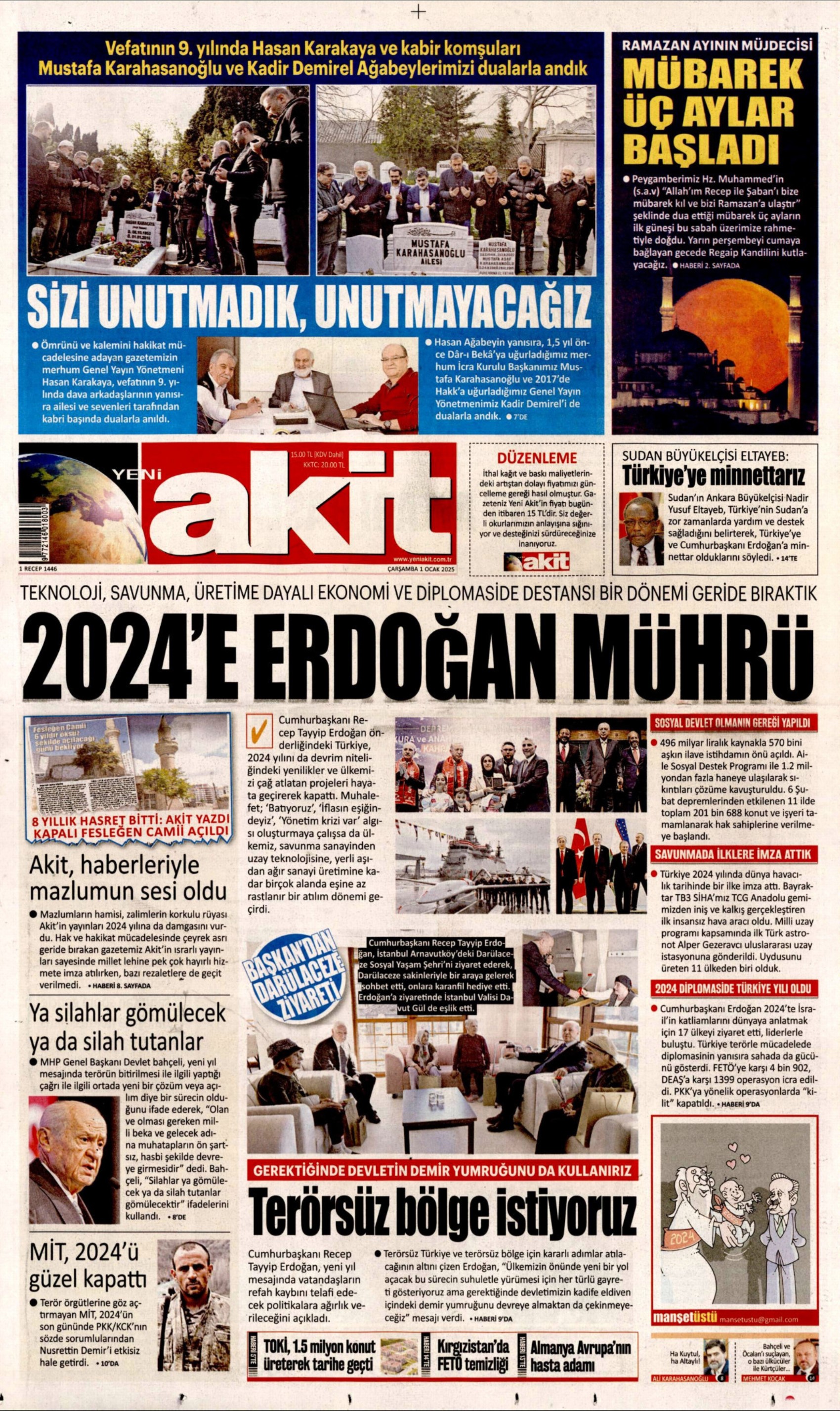 Yeni yıla girerken yandaş medyadan terörsüz Türkiye mesajı: İşte 1 Ocak 2025 gazete manşetleri