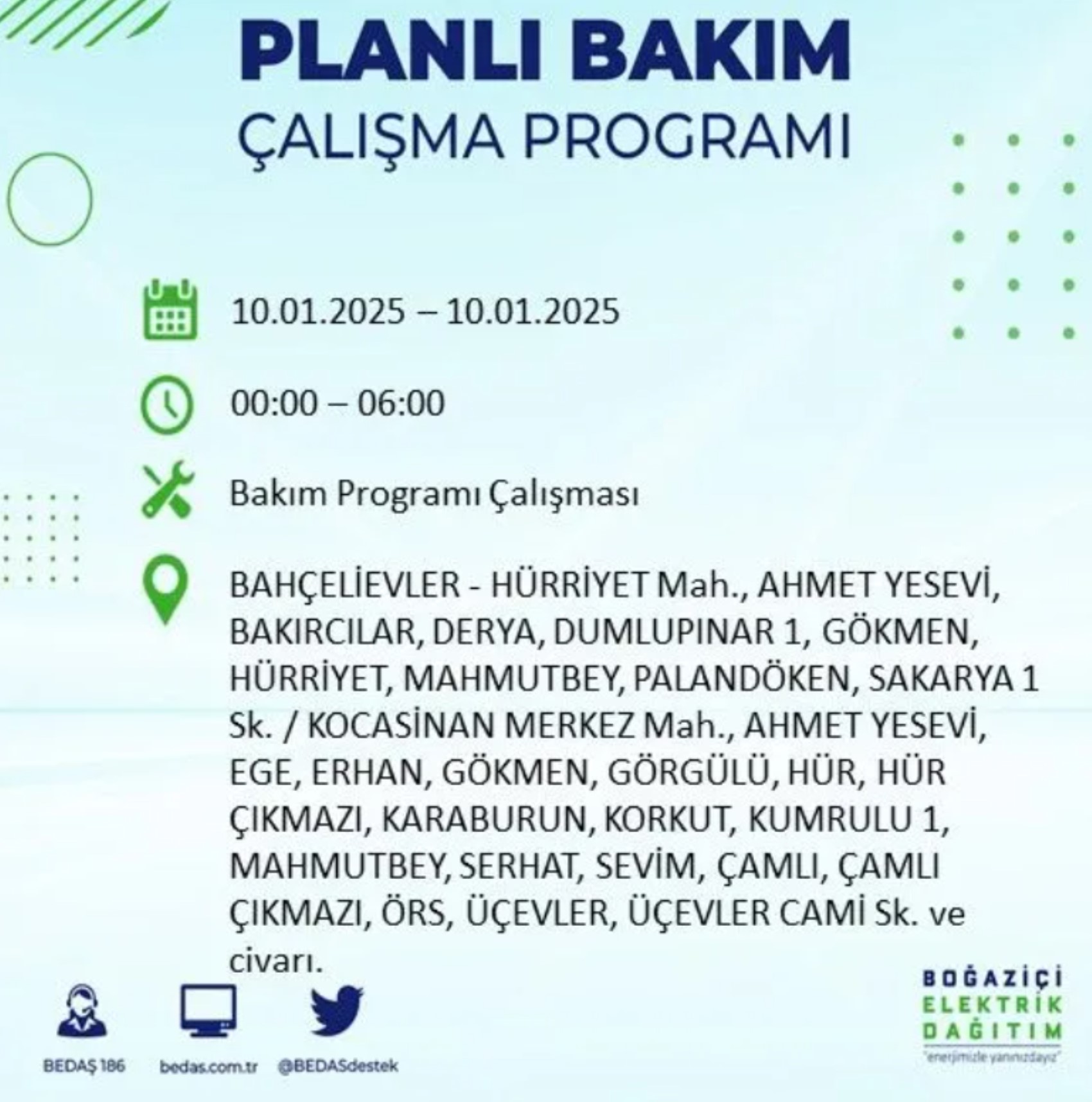 BEDAŞ açıkladı... İstanbul'da elektrik kesintisi: 10 Ocak'ta hangi mahalleler etkilenecek?