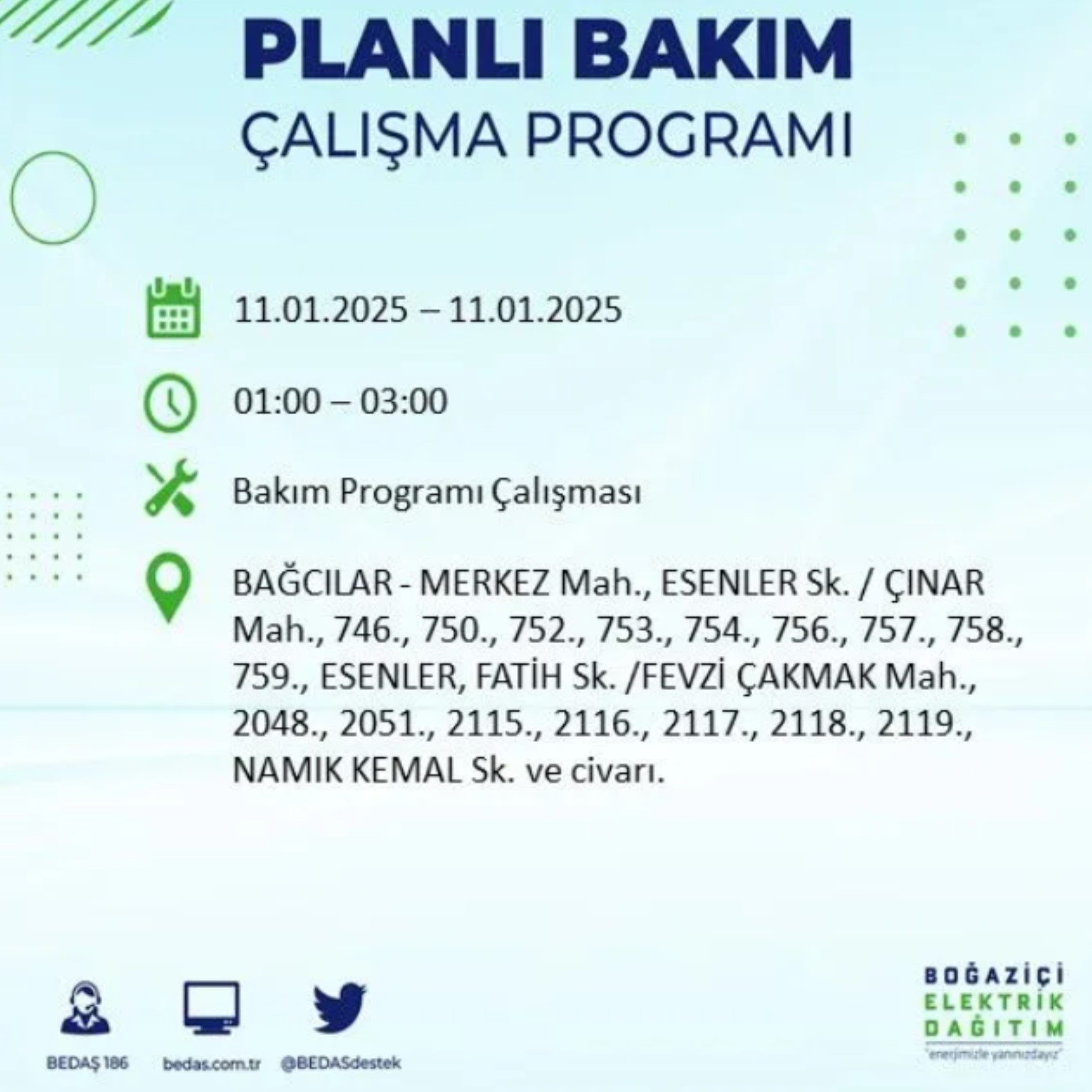 BEDAŞ açıkladı... İstanbul'da elektrik kesintisi: 11 Ocak'ta hangi mahalleler etkilenecek?