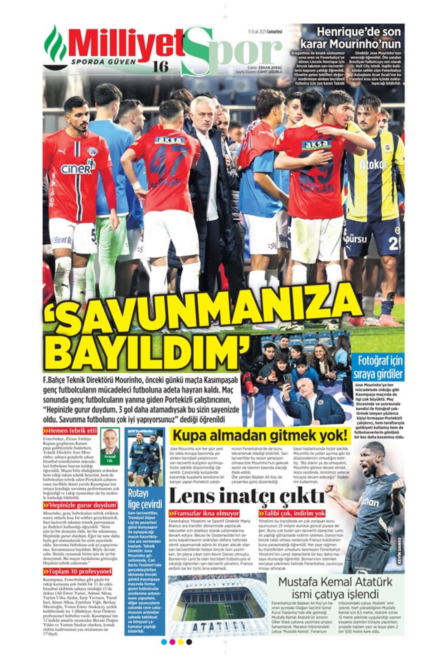 Mourinho attende urgentemente un difensore centrale... Il Galatasaray punta su Gouiri: le prime pagine sportive dell'11 gennaio