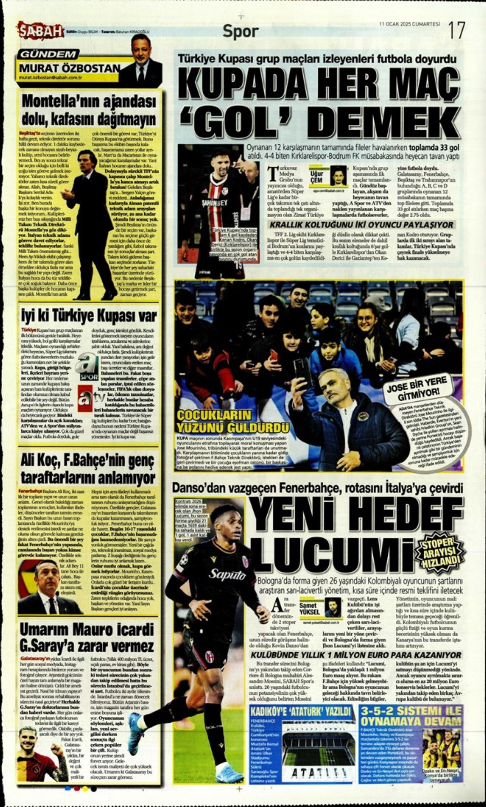 Mourinho attende urgentemente un difensore centrale... Il Galatasaray punta su Gouiri: le prime pagine sportive dell'11 gennaio