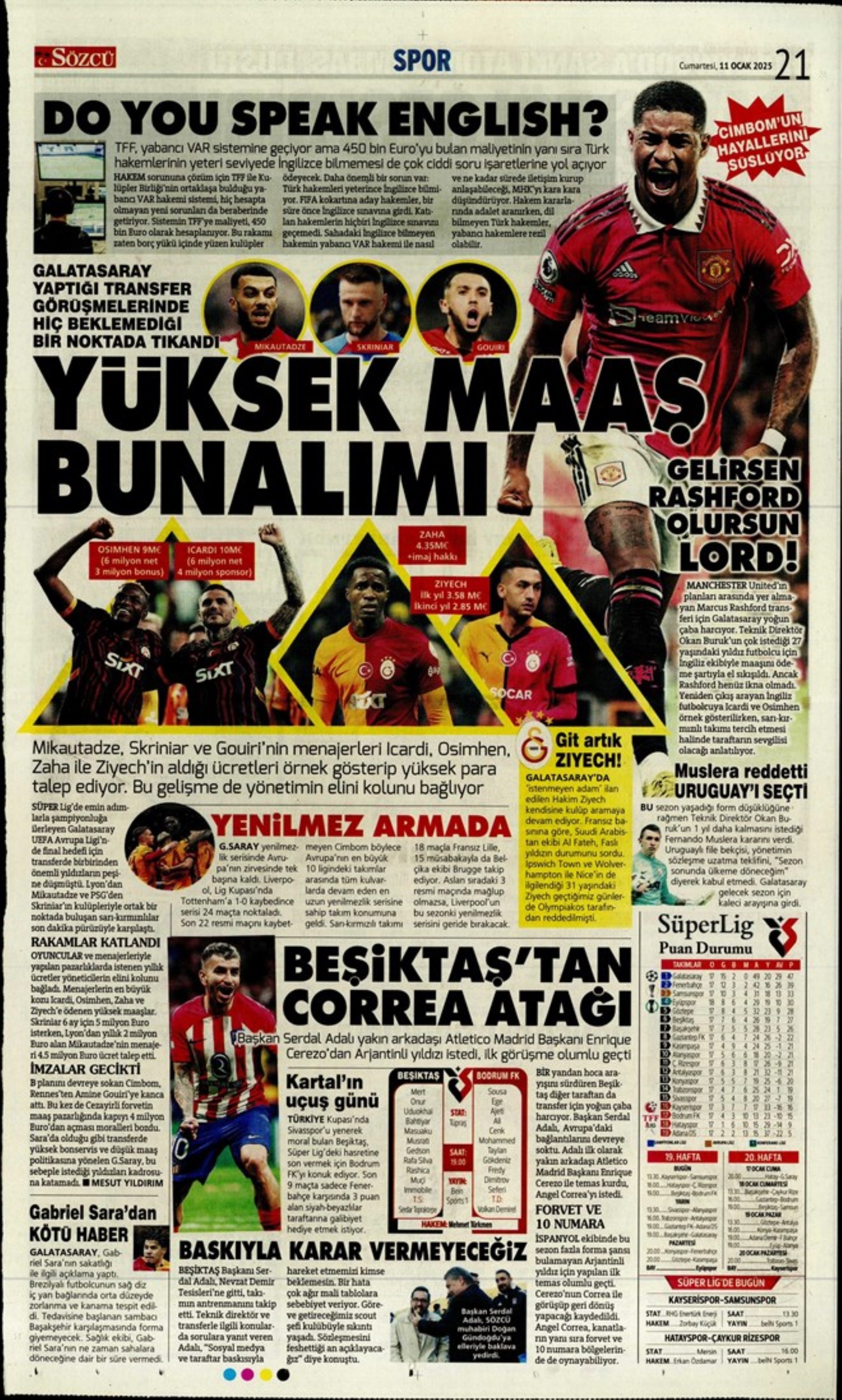 Mourinho attende urgentemente un difensore centrale... Il Galatasaray punta su Gouiri: le prime pagine sportive dell'11 gennaio