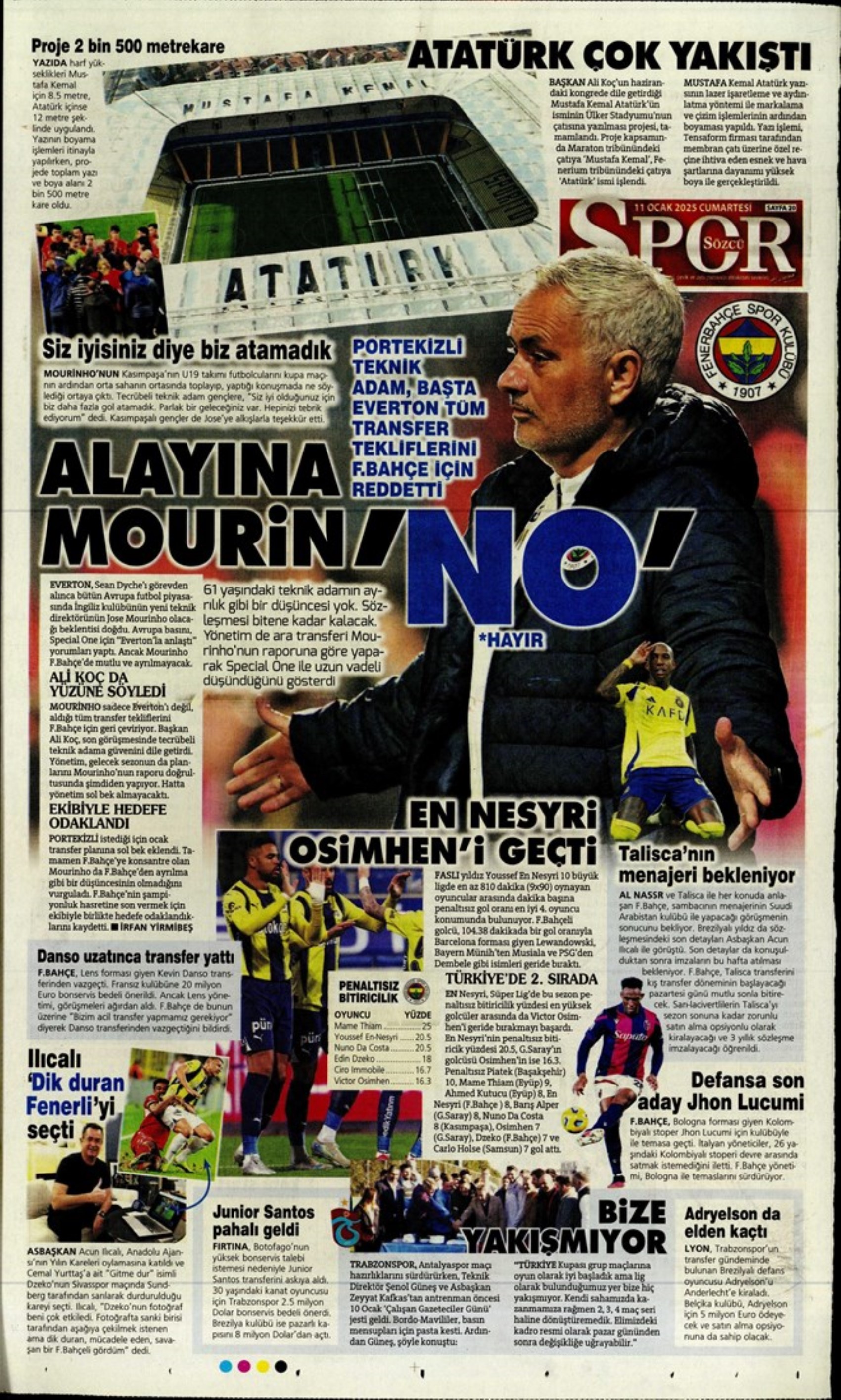Mourinho attende urgentemente un difensore centrale... Il Galatasaray punta su Gouiri: le prime pagine sportive dell'11 gennaio