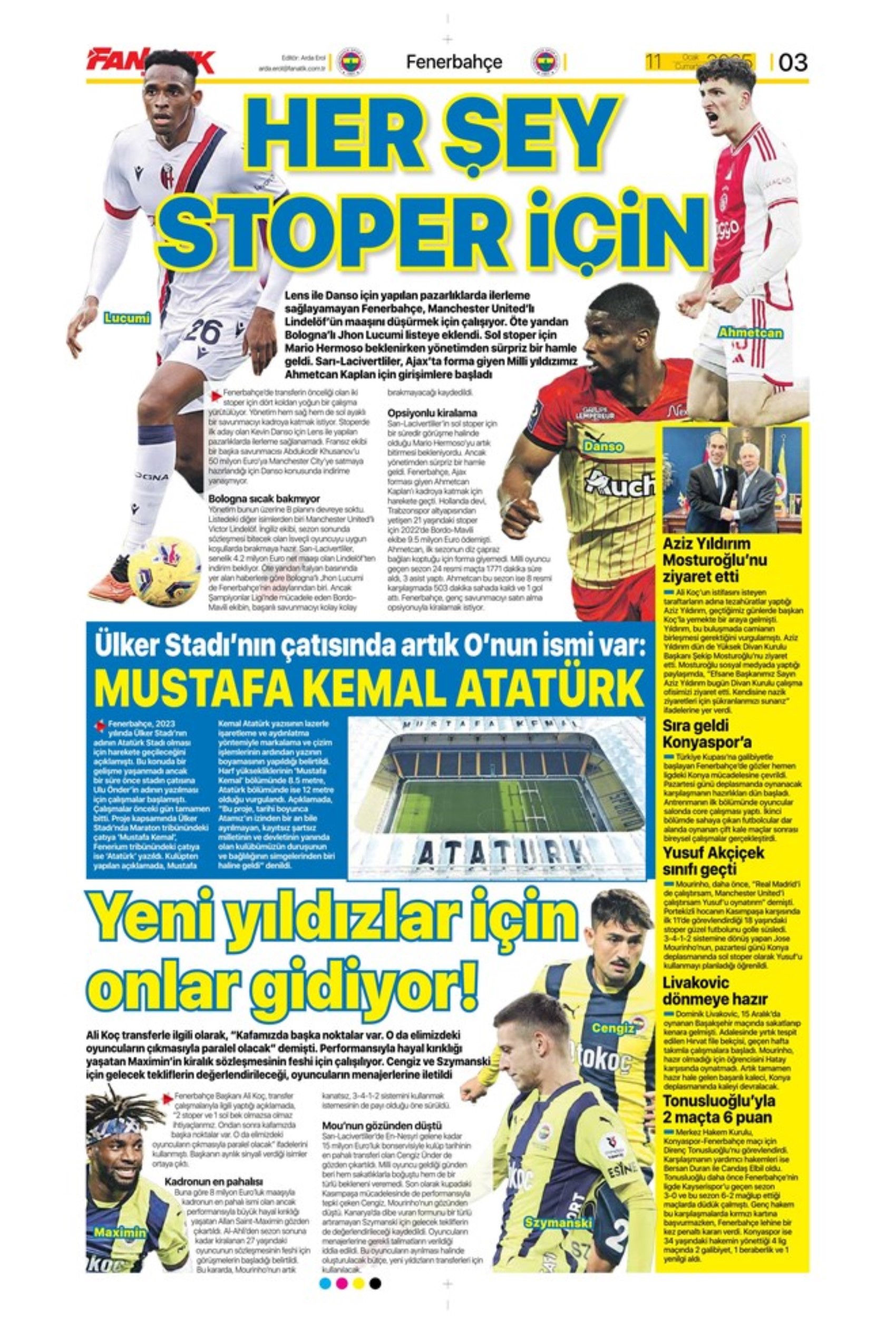 Mourinho attende urgentemente un difensore centrale... Il Galatasaray punta su Gouiri: le prime pagine sportive dell'11 gennaio