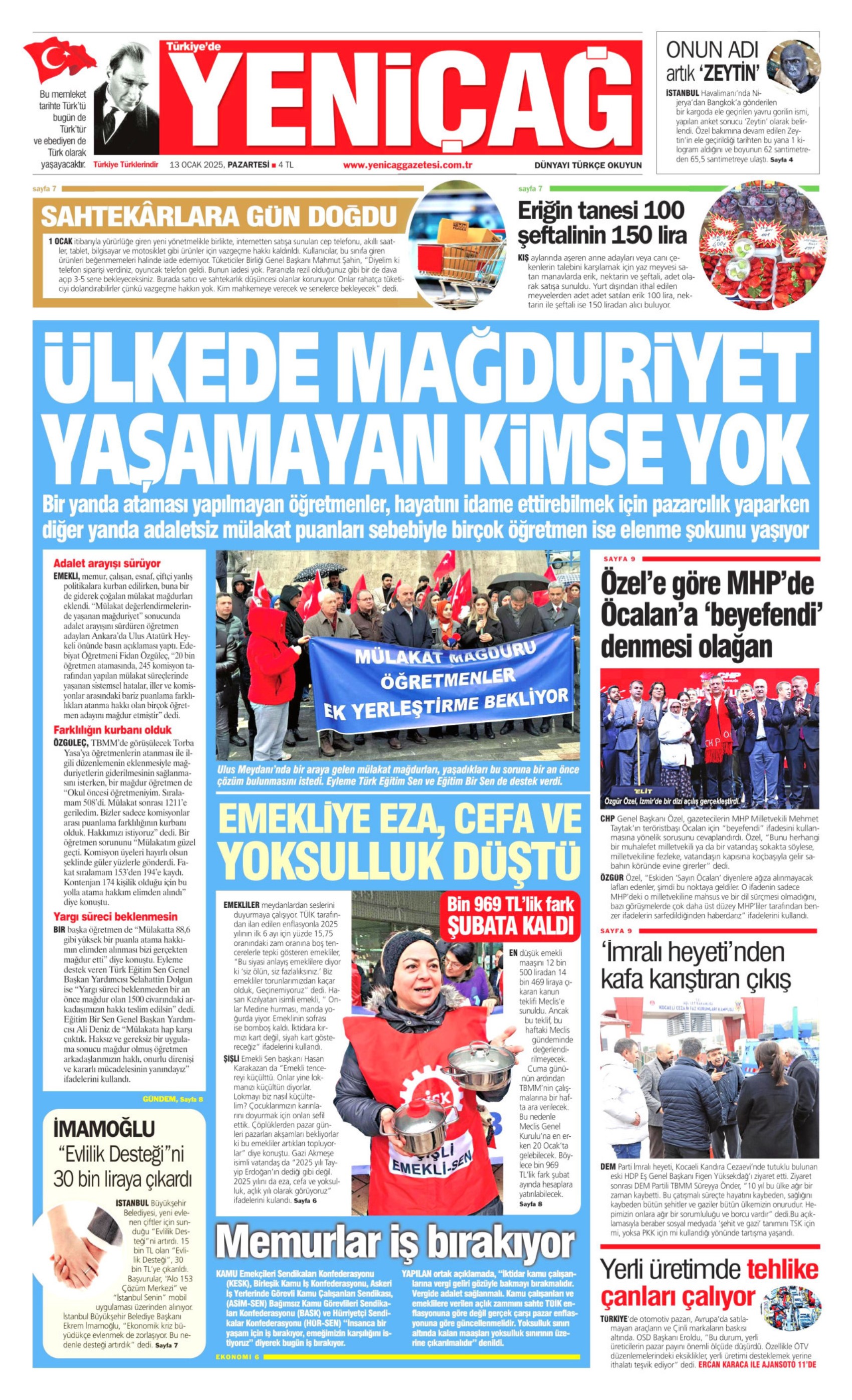 13 Ocak 2025 gazete manşetleri: ‘Milletin parası faize gitti’, ‘Hem maaş vermiyor hem tehdit ediyor’, ‘Rizeliler Erdoğan’a kırmızı kart gösterdi’