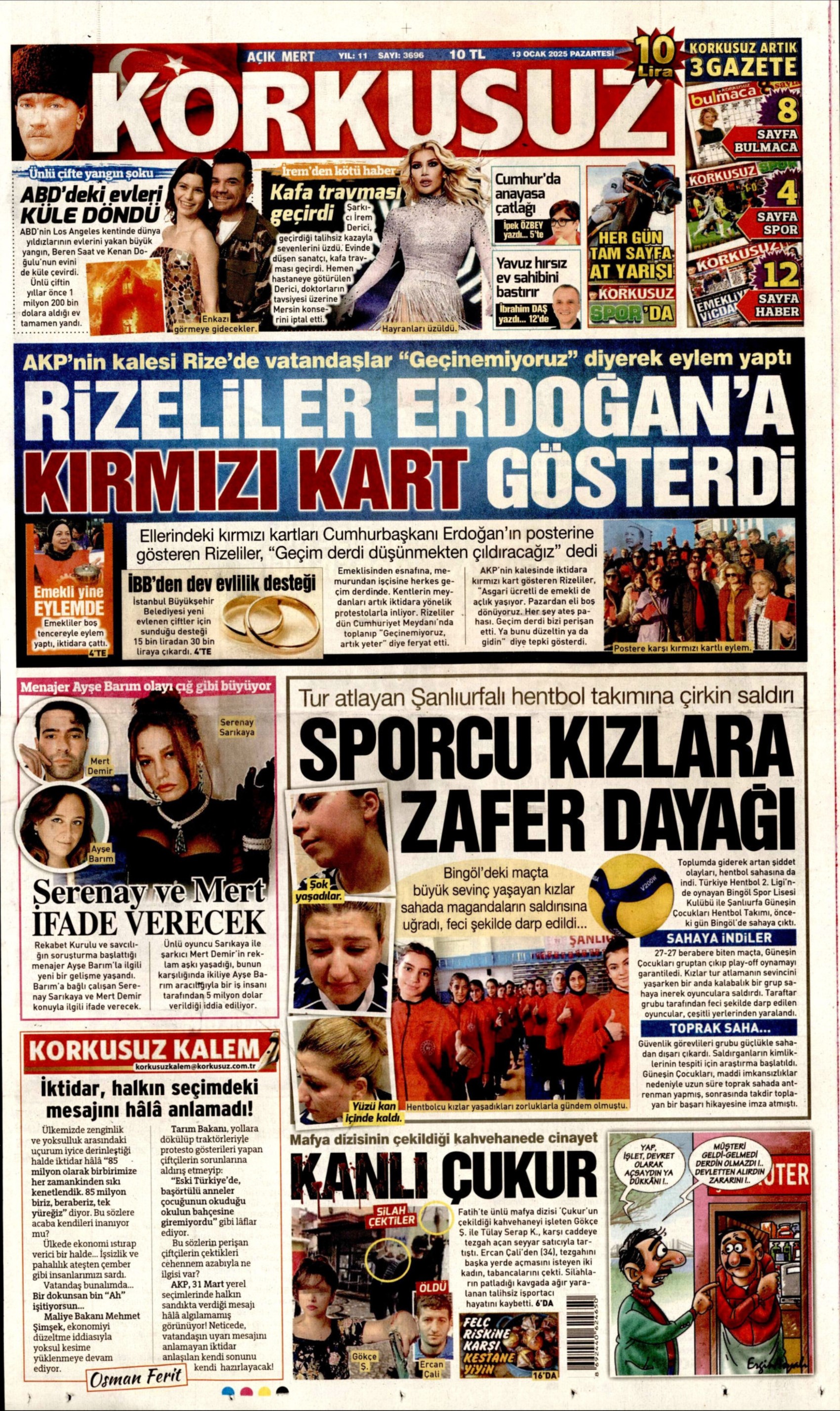 13 Ocak 2025 gazete manşetleri: ‘Milletin parası faize gitti’, ‘Hem maaş vermiyor hem tehdit ediyor’, ‘Rizeliler Erdoğan’a kırmızı kart gösterdi’