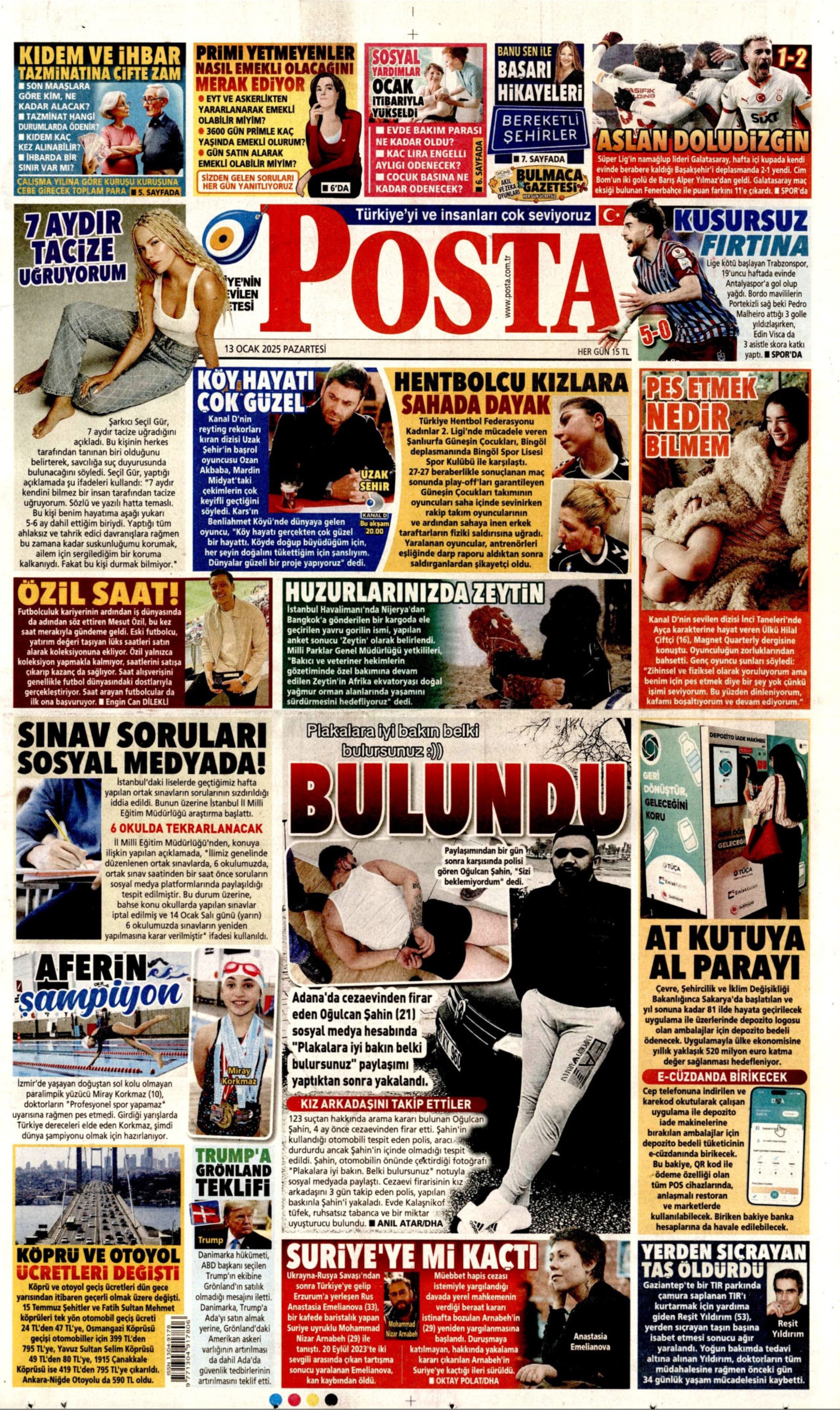 13 Ocak 2025 gazete manşetleri: ‘Milletin parası faize gitti’, ‘Hem maaş vermiyor hem tehdit ediyor’, ‘Rizeliler Erdoğan’a kırmızı kart gösterdi’