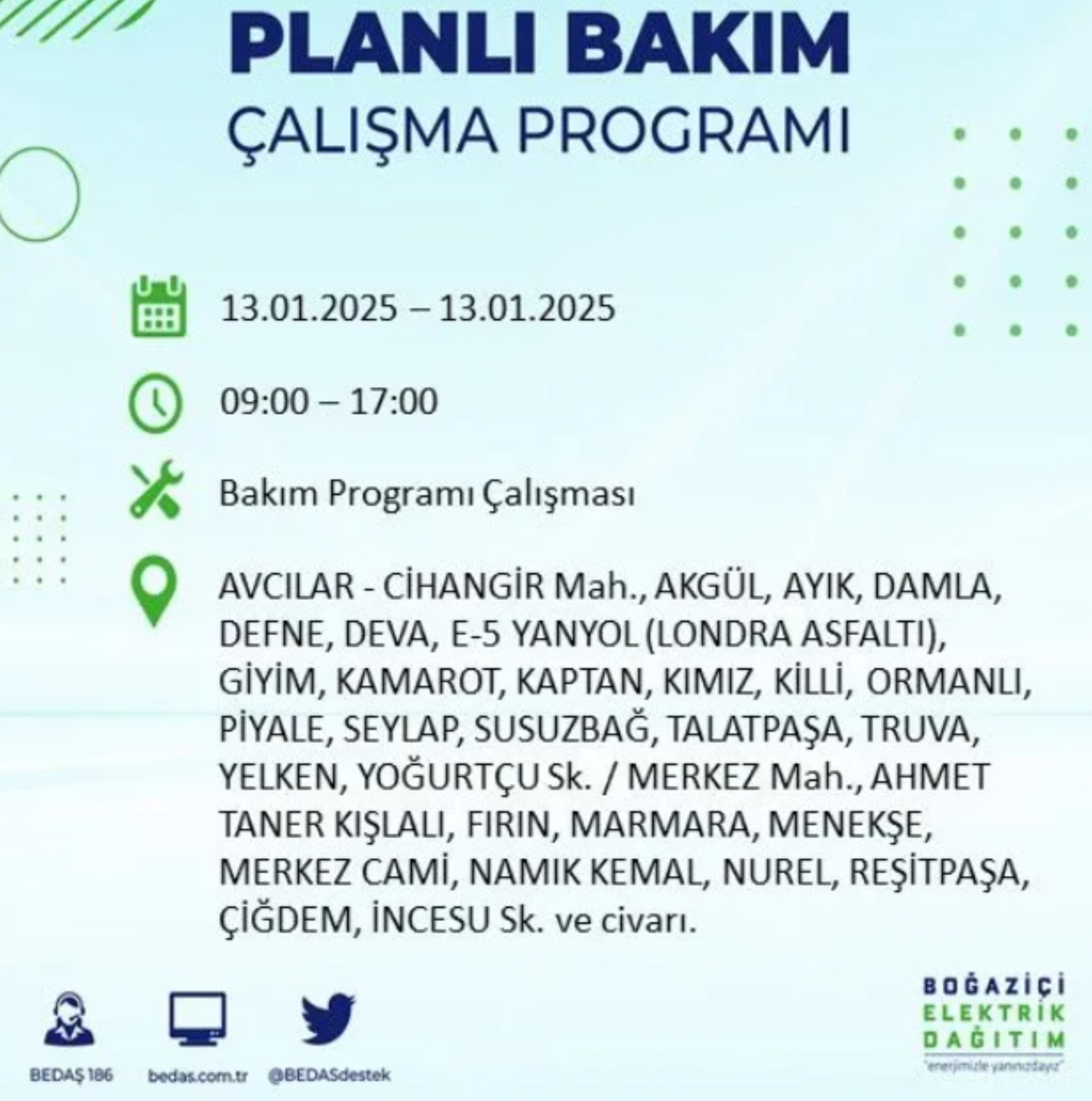 BEDAŞ açıkladı... İstanbul'da elektrik kesintisi: 13 Ocak'ta hangi mahalleler etkilenecek?