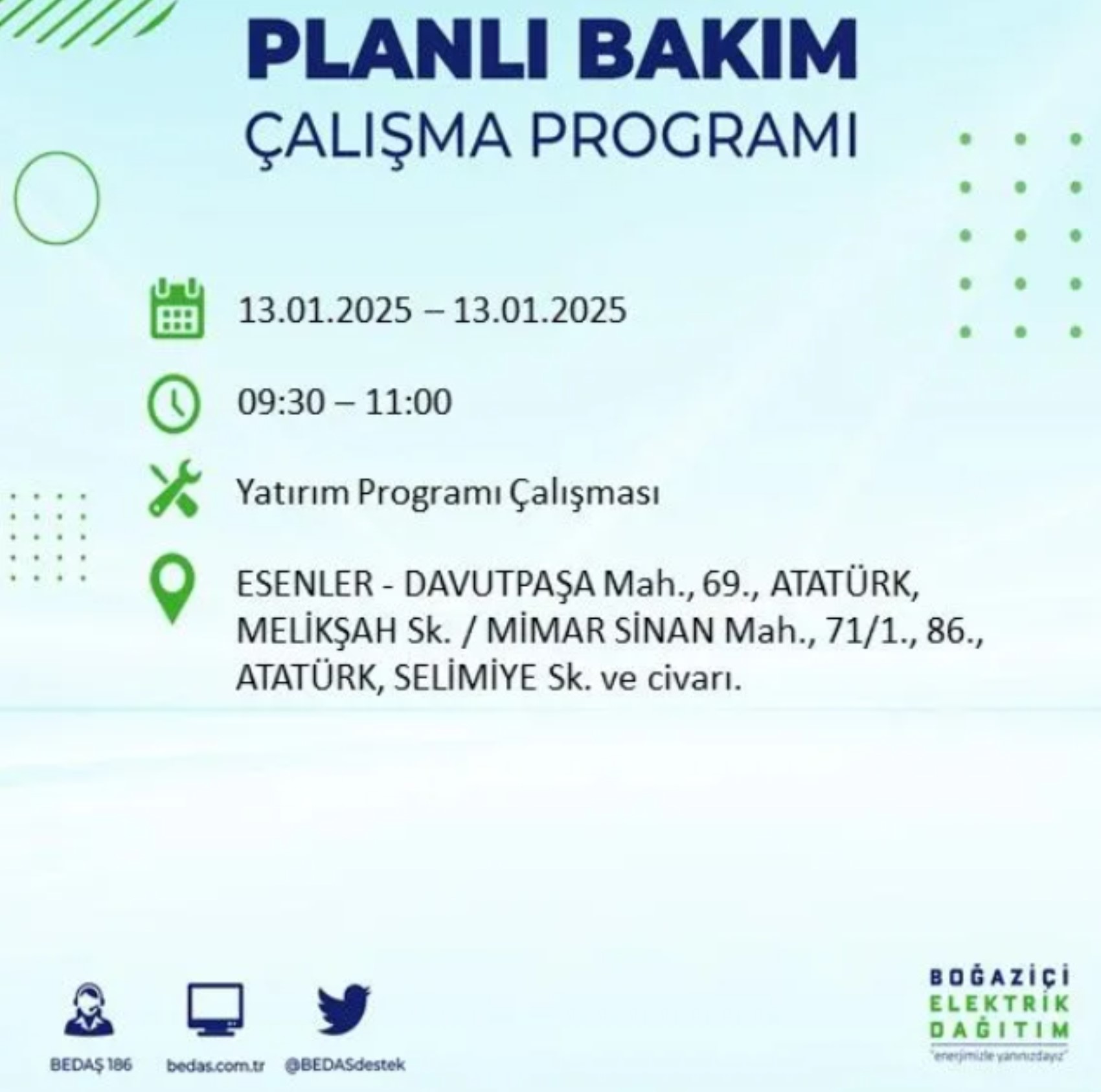 BEDAŞ açıkladı... İstanbul'da elektrik kesintisi: 13 Ocak'ta hangi mahalleler etkilenecek?