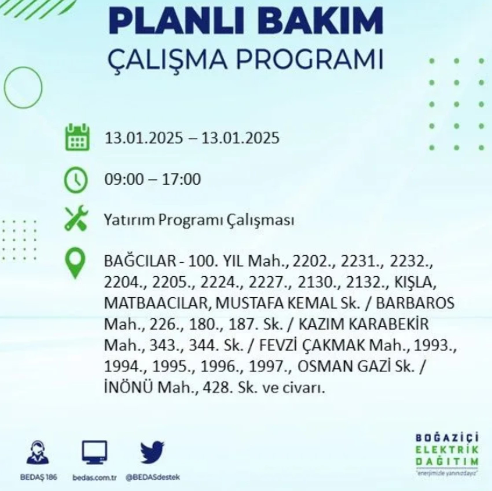 BEDAŞ açıkladı... İstanbul'da elektrik kesintisi: 13 Ocak'ta hangi mahalleler etkilenecek?