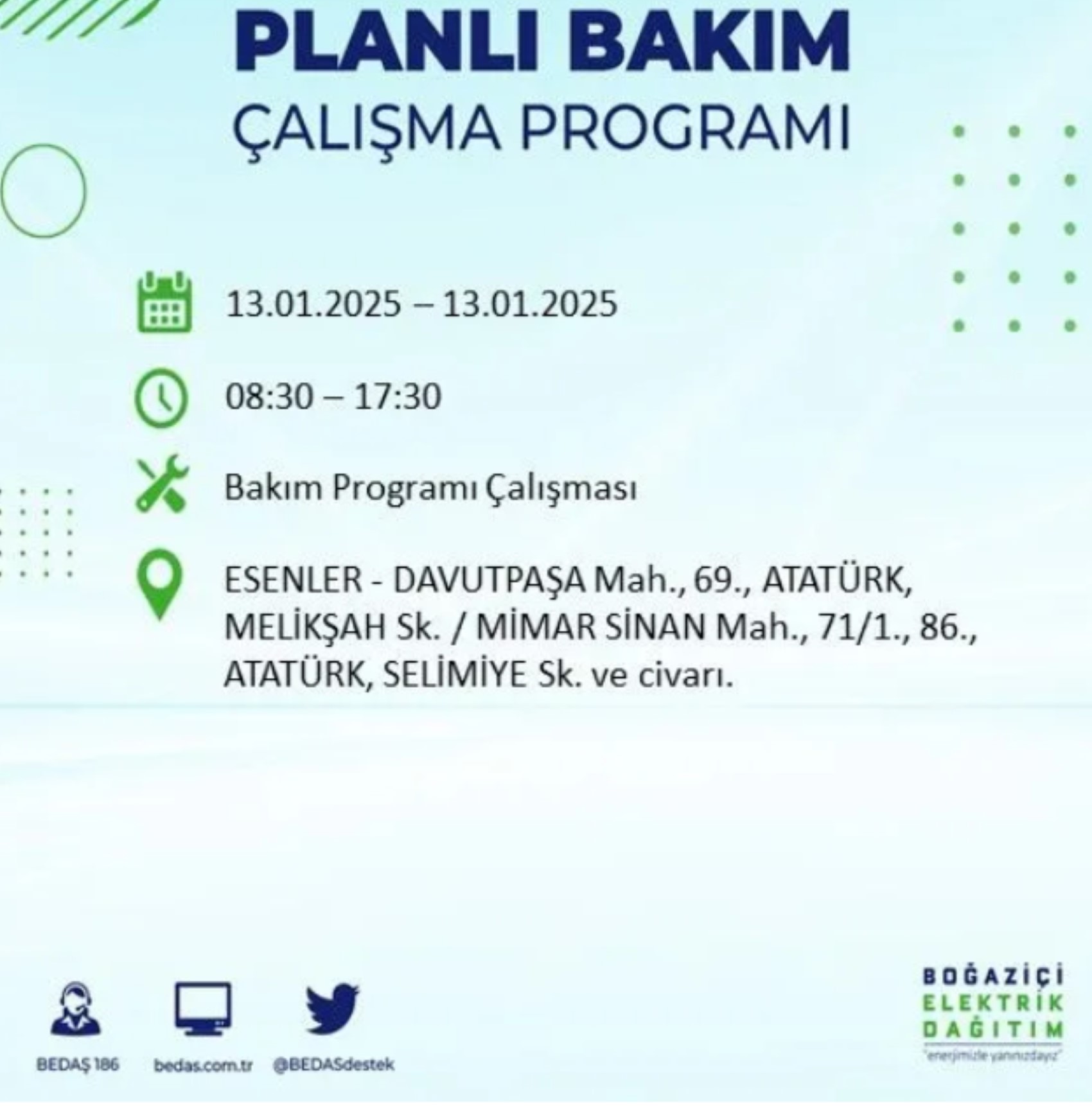 BEDAŞ açıkladı... İstanbul'da elektrik kesintisi: 13 Ocak'ta hangi mahalleler etkilenecek?