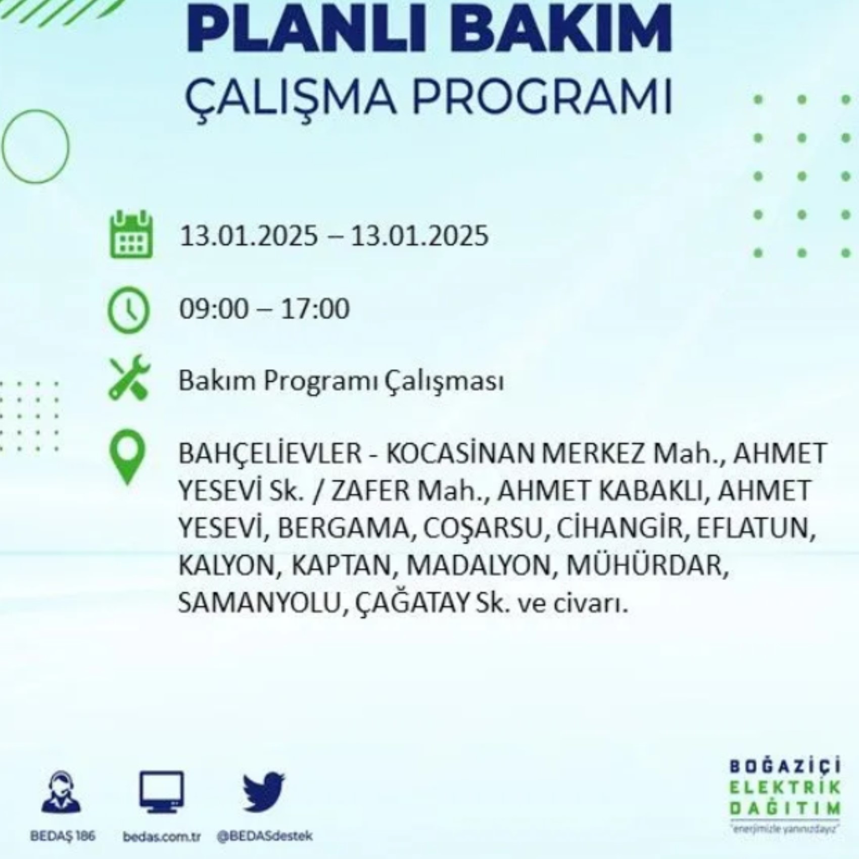 BEDAŞ açıkladı... İstanbul'da elektrik kesintisi: 13 Ocak'ta hangi mahalleler etkilenecek?