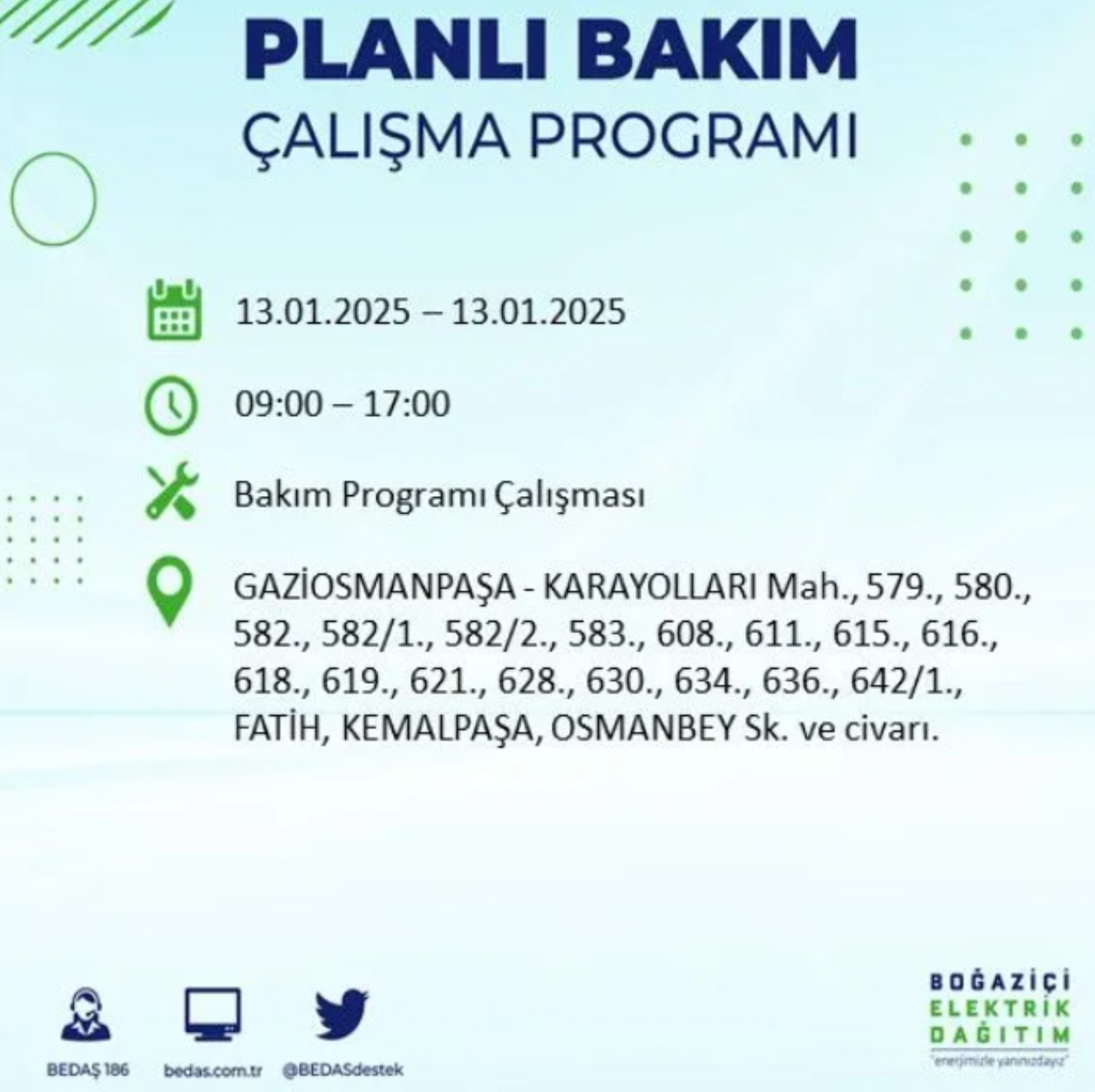 BEDAŞ açıkladı... İstanbul'da elektrik kesintisi: 13 Ocak'ta hangi mahalleler etkilenecek?