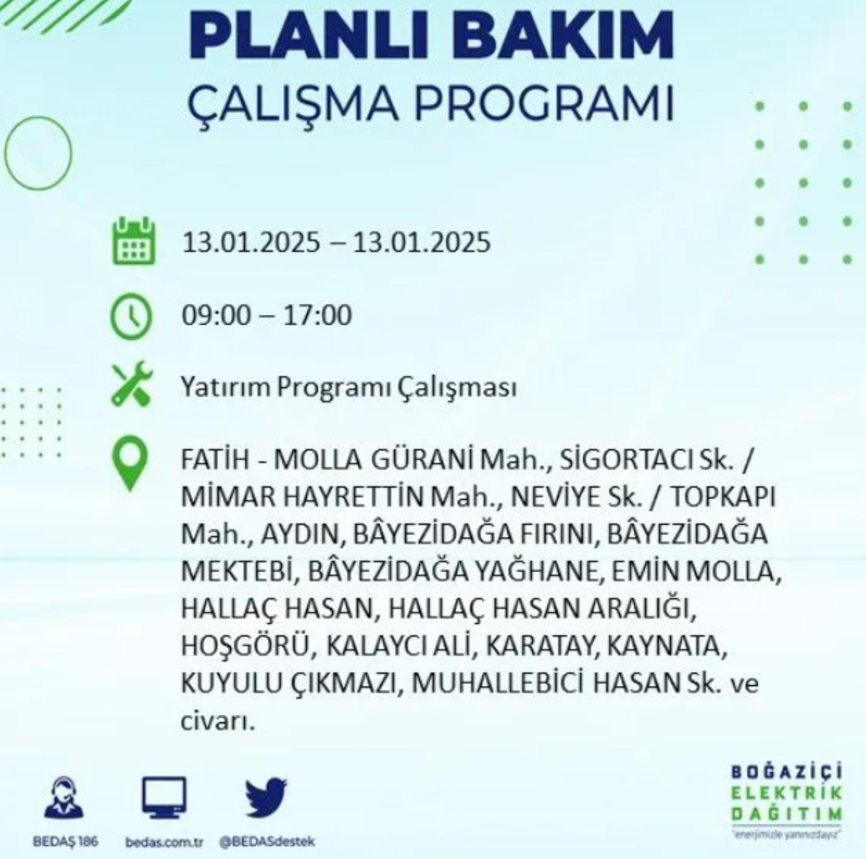 BEDAŞ açıkladı... İstanbul'da elektrik kesintisi: 13 Ocak'ta hangi mahalleler etkilenecek?