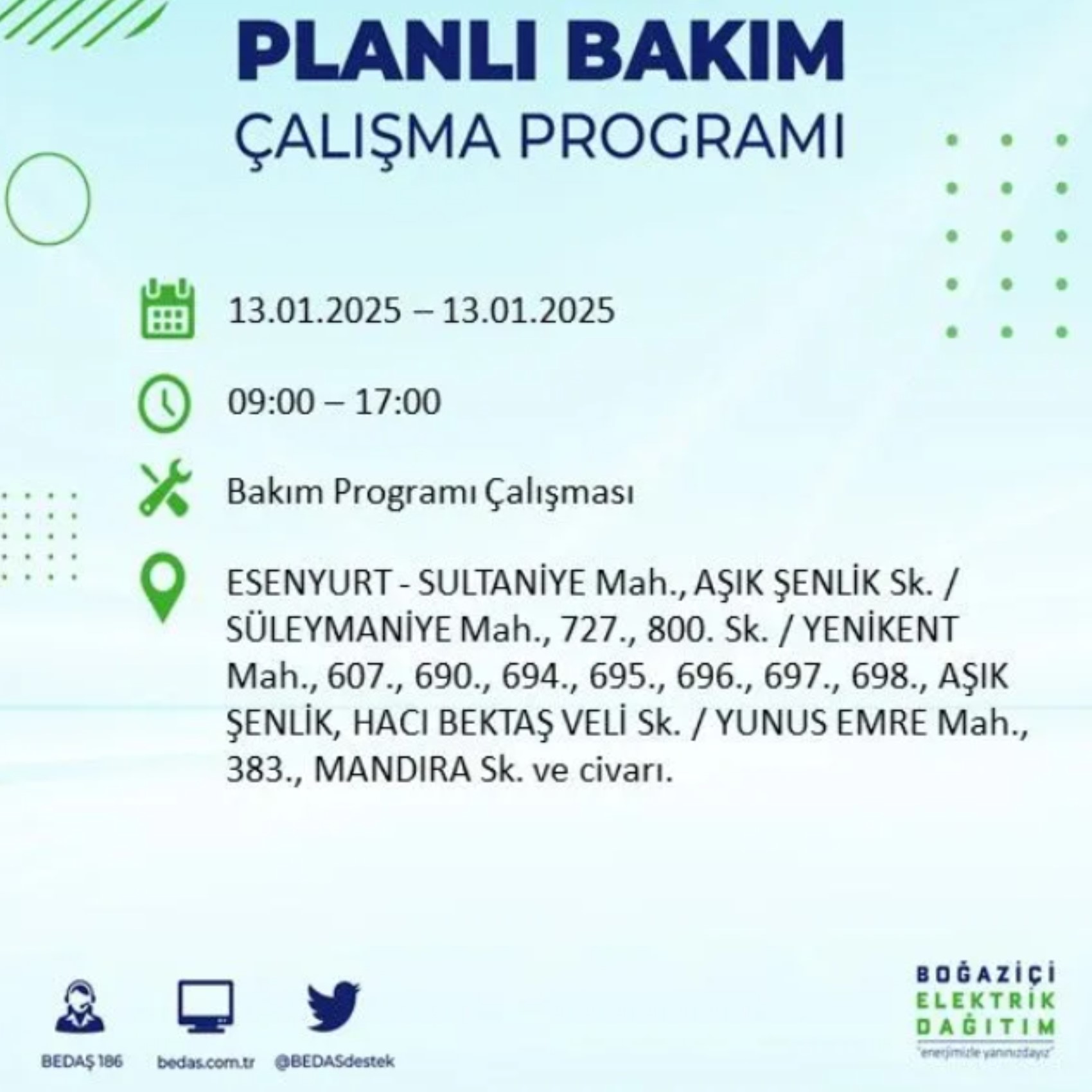 BEDAŞ açıkladı... İstanbul'da elektrik kesintisi: 13 Ocak'ta hangi mahalleler etkilenecek?