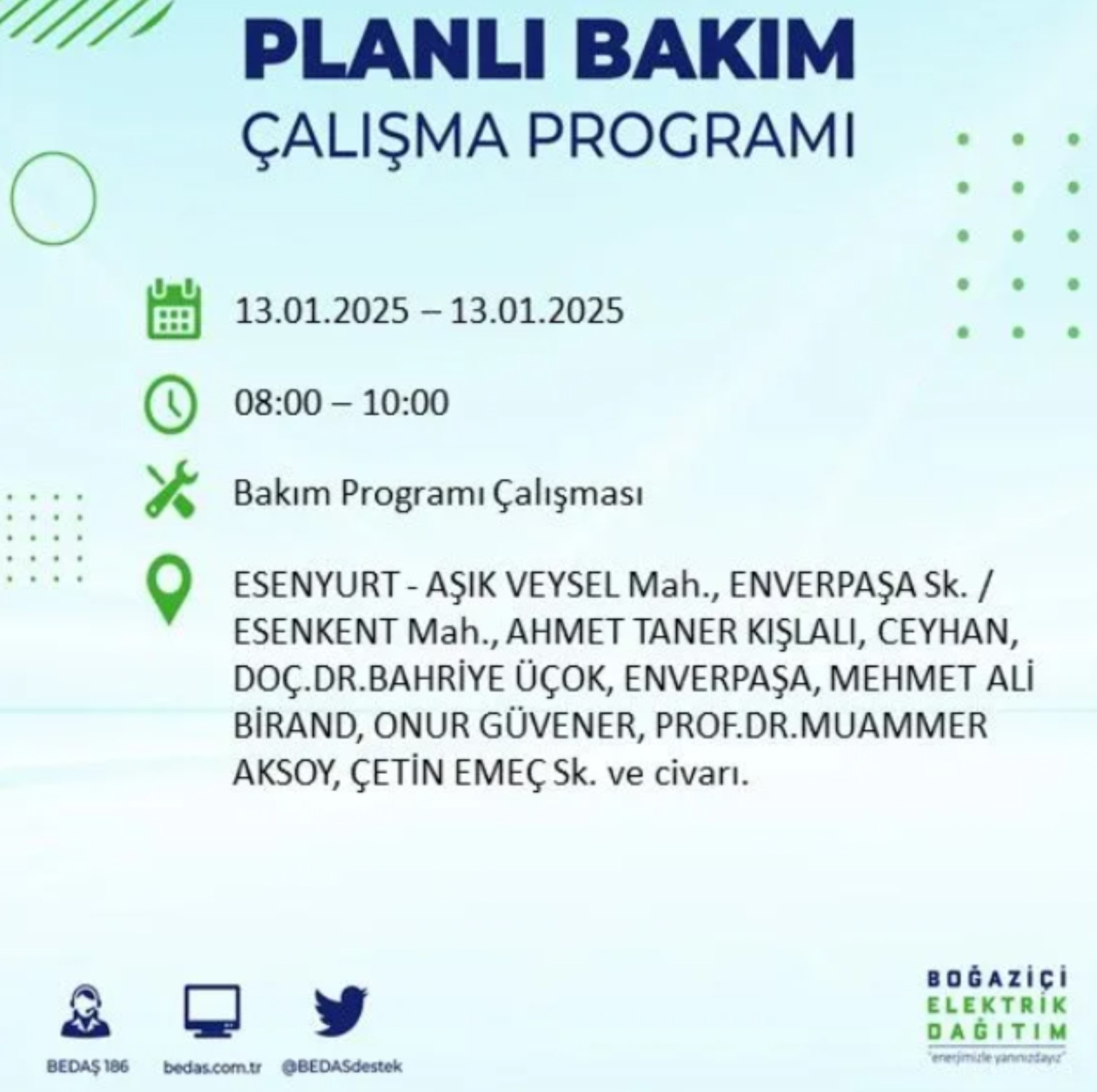 BEDAŞ açıkladı... İstanbul'da elektrik kesintisi: 13 Ocak'ta hangi mahalleler etkilenecek?