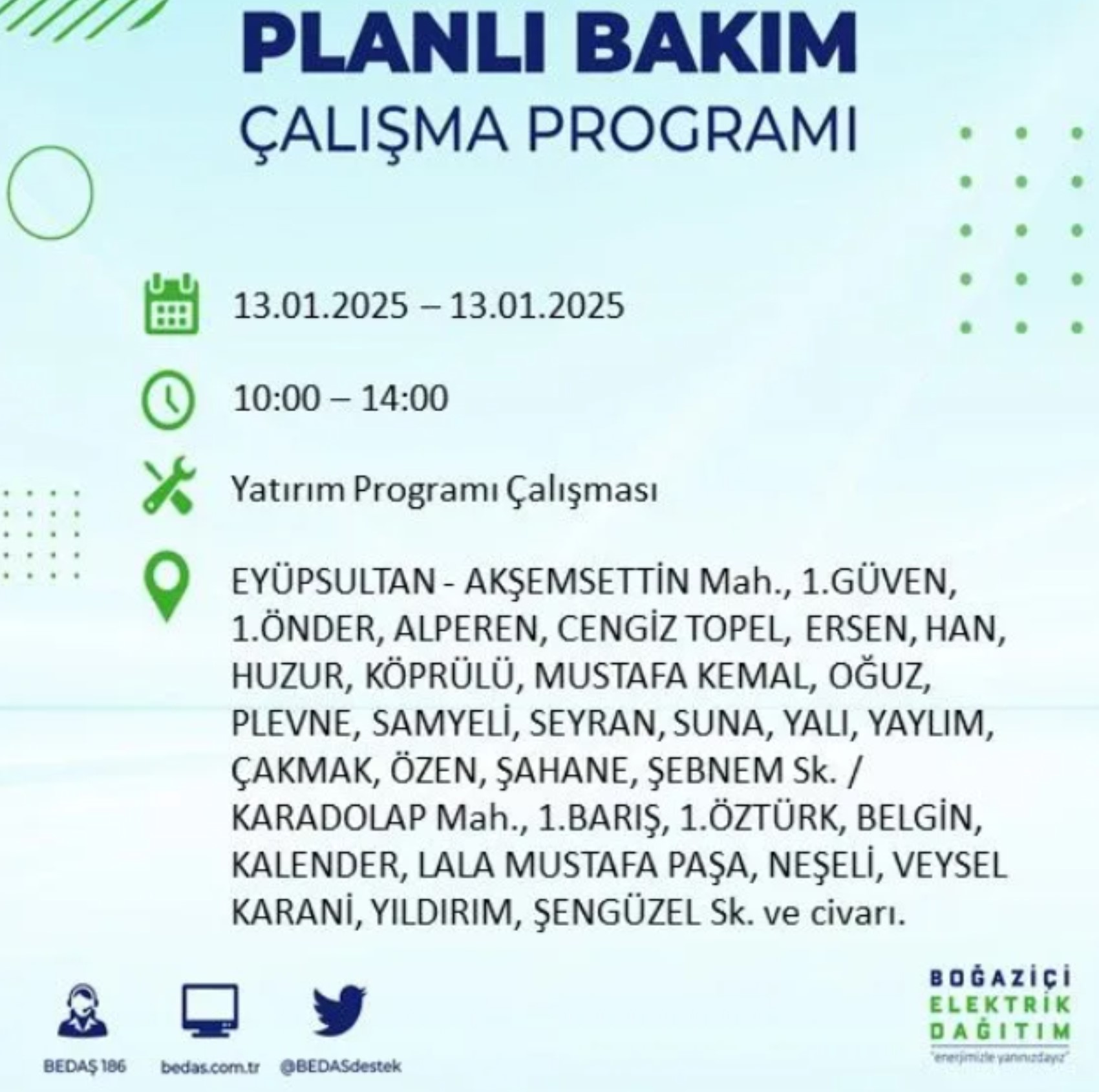 BEDAŞ açıkladı... İstanbul'da elektrik kesintisi: 13 Ocak'ta hangi mahalleler etkilenecek?