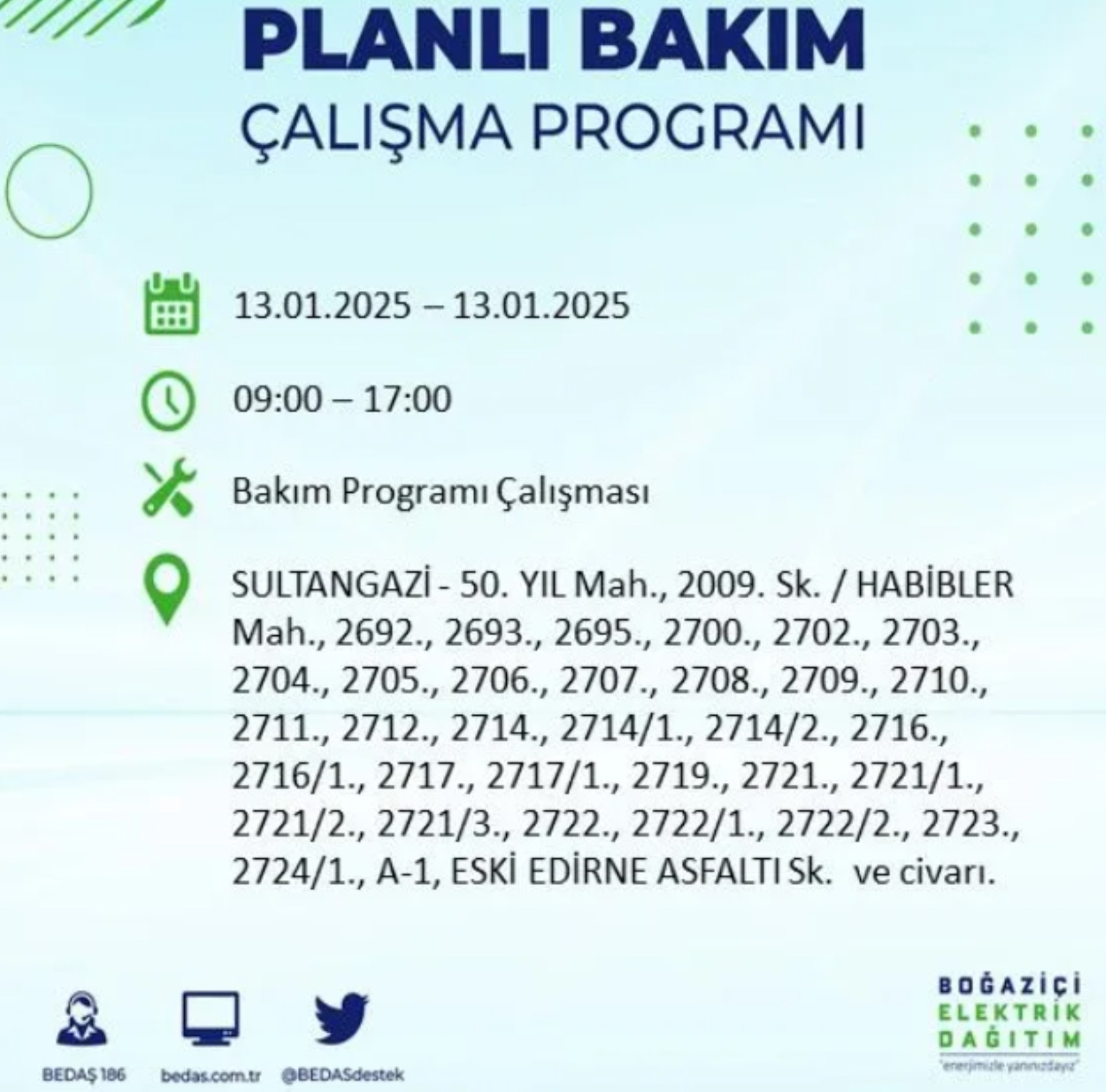 BEDAŞ açıkladı... İstanbul'da elektrik kesintisi: 13 Ocak'ta hangi mahalleler etkilenecek?