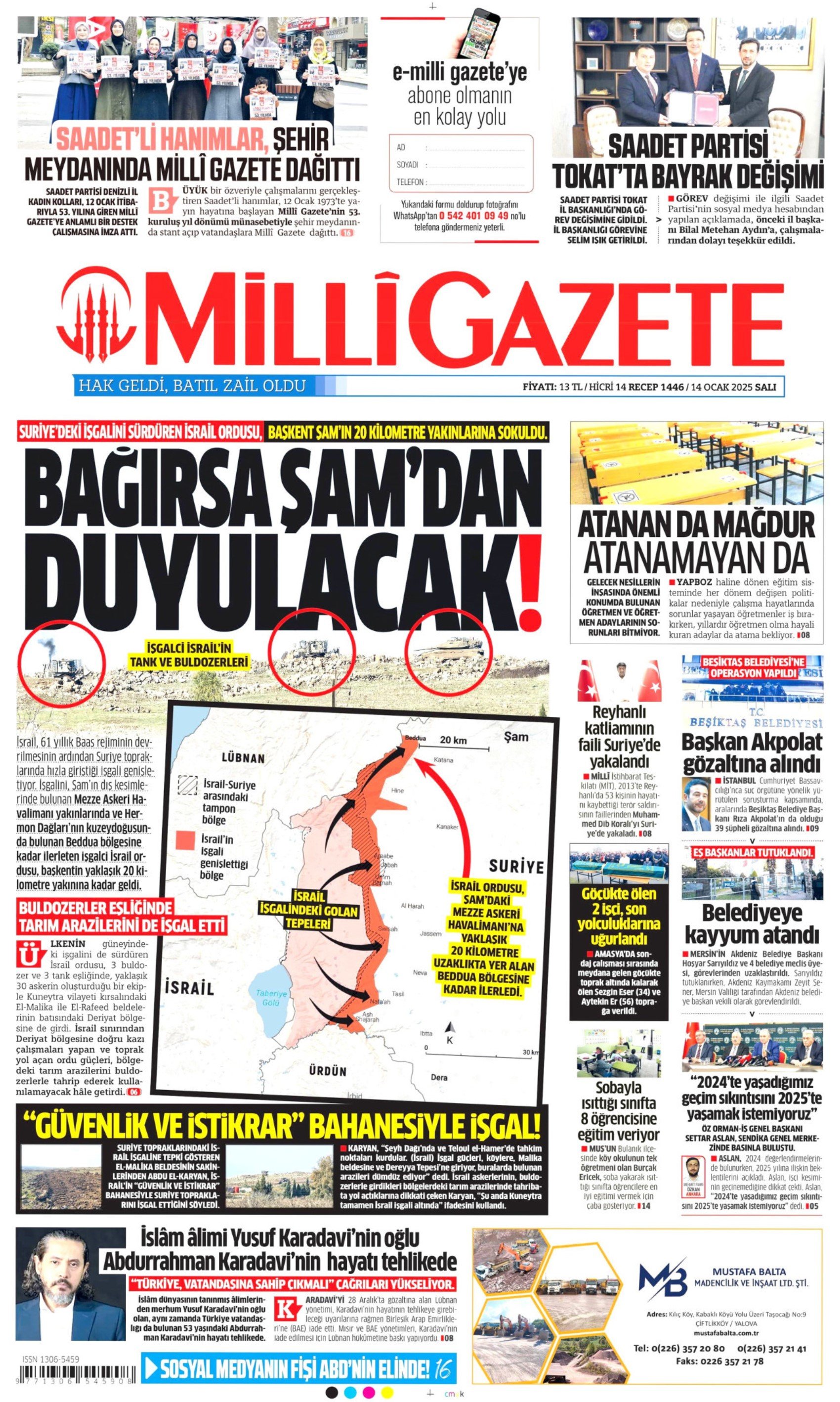 14 Ocak 2025 gazete manşetleri: Gazeteler Beşiktaş Belediyesi’ne yönelik operasyonu nasıl gördü? 'İstanbul’u alana kadar durmayacaklar: İBB’ye çökme planı devrede'