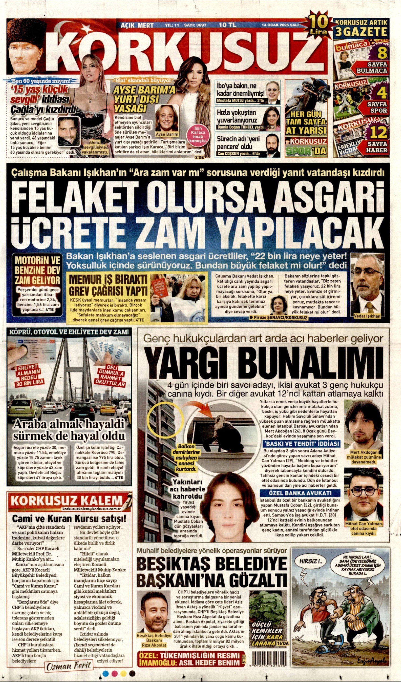 14 Ocak 2025 gazete manşetleri: Gazeteler Beşiktaş Belediyesi’ne yönelik operasyonu nasıl gördü? 'İstanbul’u alana kadar durmayacaklar: İBB’ye çökme planı devrede'