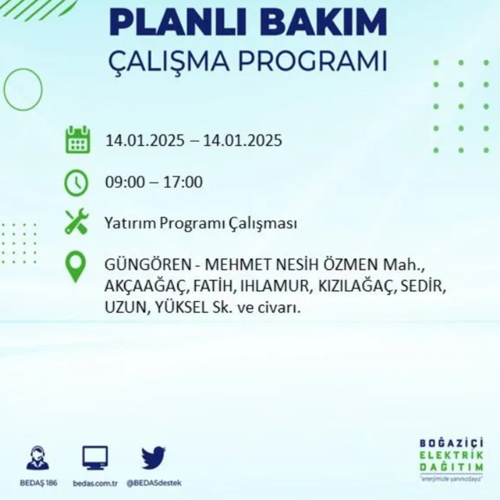 BEDAŞ açıkladı... İstanbul'da elektrik kesintisi: 14 Ocak'ta hangi mahalleler etkilenecek?